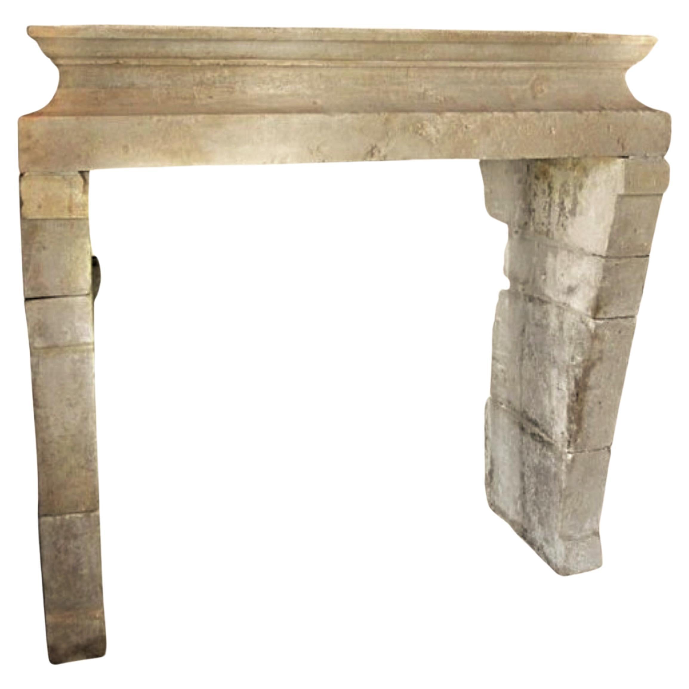 17th Century Large Mantle Louis XIII Chateau Hand Carved Stone Antique Fireplace For Sale