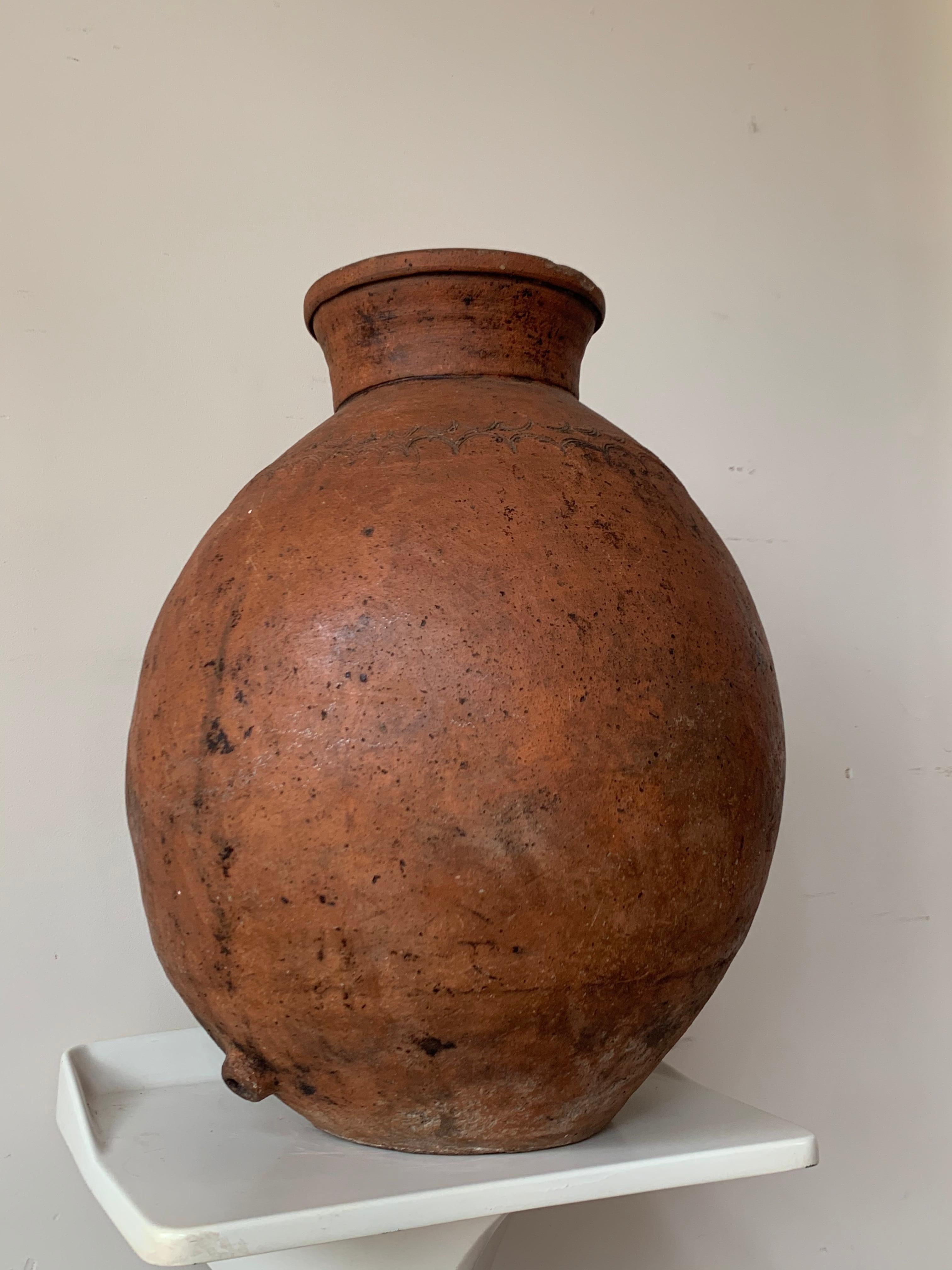 Spanish 17th Century Large Red Terracotta Vessel, Vase, Planter with Low Tap For Sale