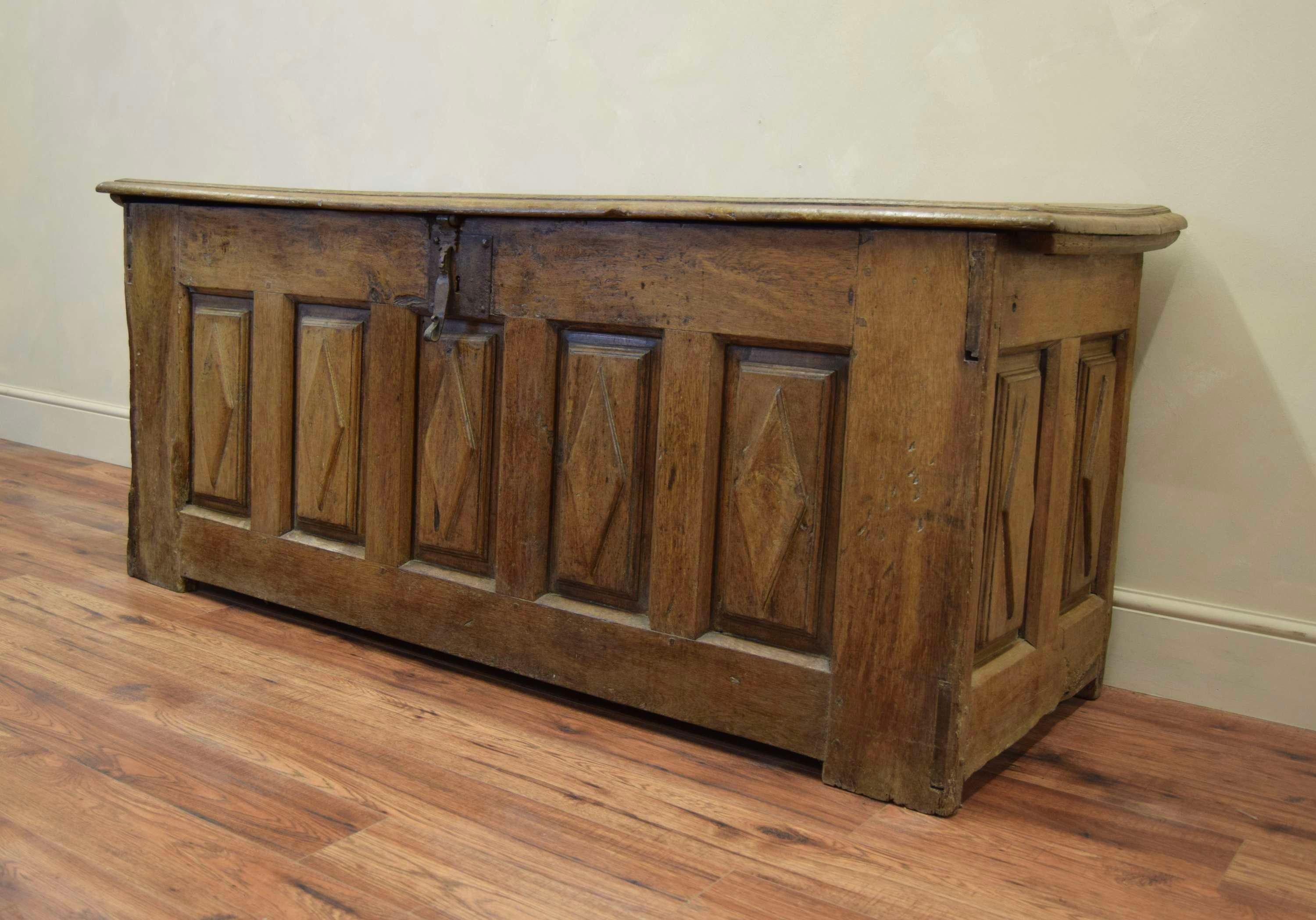 British 17th Century Large Scale English Oak Coffer For Sale