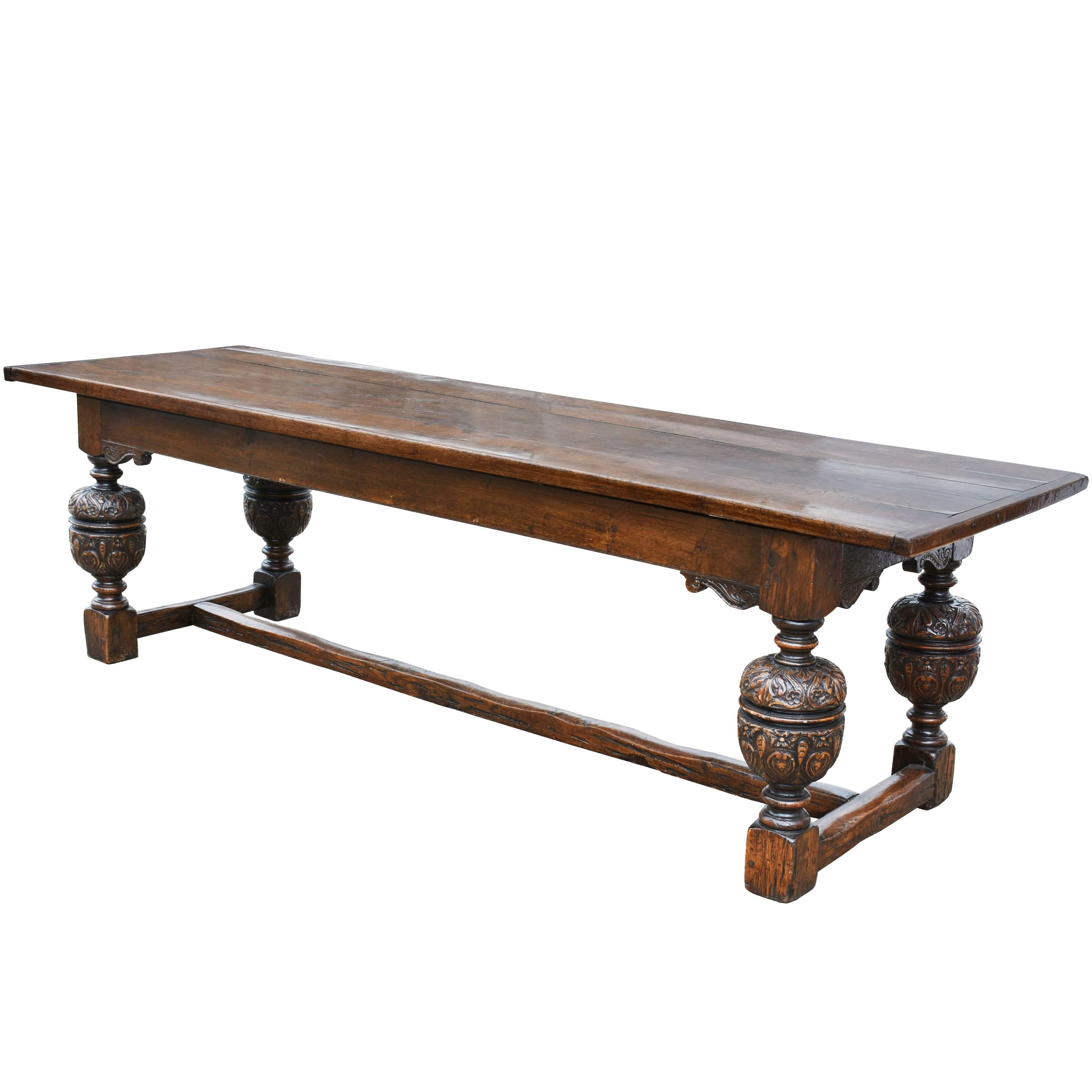 17th Century Large Solid Oak Refectory Table