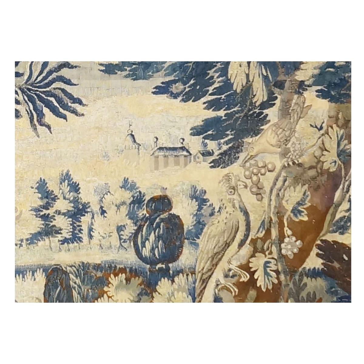 17th Century Large Wool & Silk English Baroque Garden Mortlake 10x13 Tapestry In Fair Condition For Sale In Houston, TX