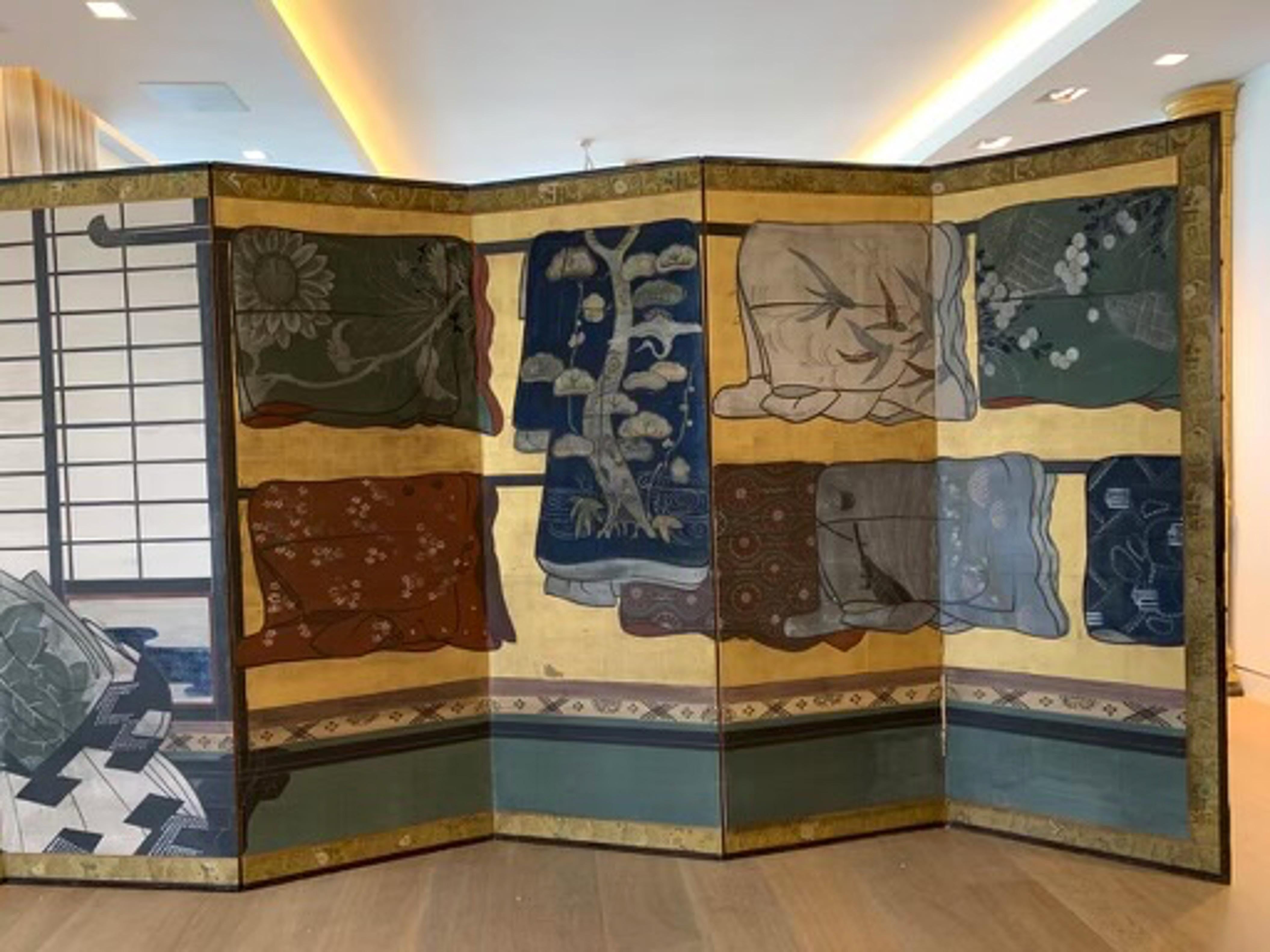 17th Century 'Late 1600s', Japanese Edo Period 12-Panel Folding Screen Painted 13