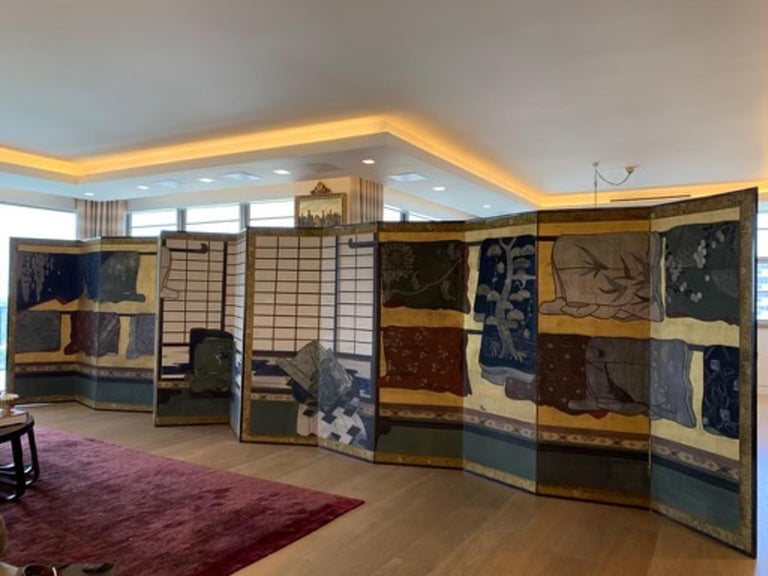 17th Century 'Late 1600s', Japanese Edo Period 12-Panel Folding Screen Painted In Fair Condition For Sale In North Miami, FL