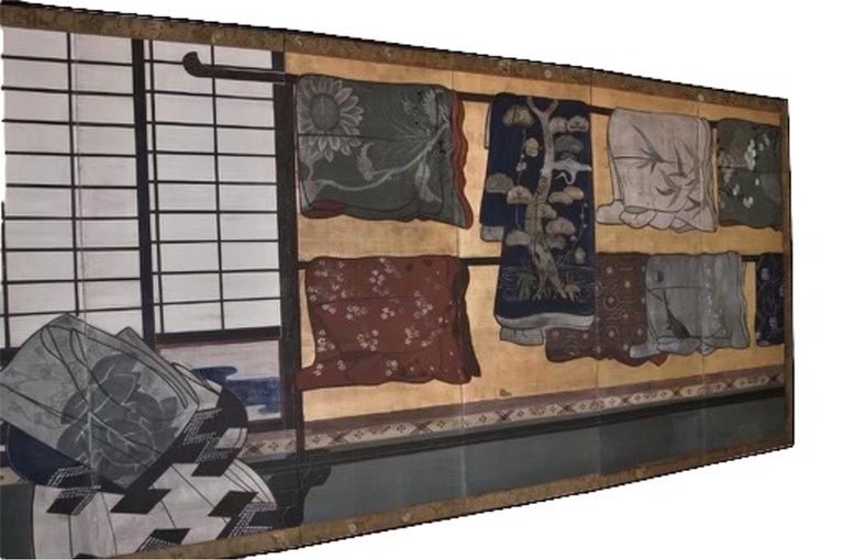 17th Century 'Late 1600s', Japanese Edo Period 12-Panel Folding Screen Painted For Sale 1