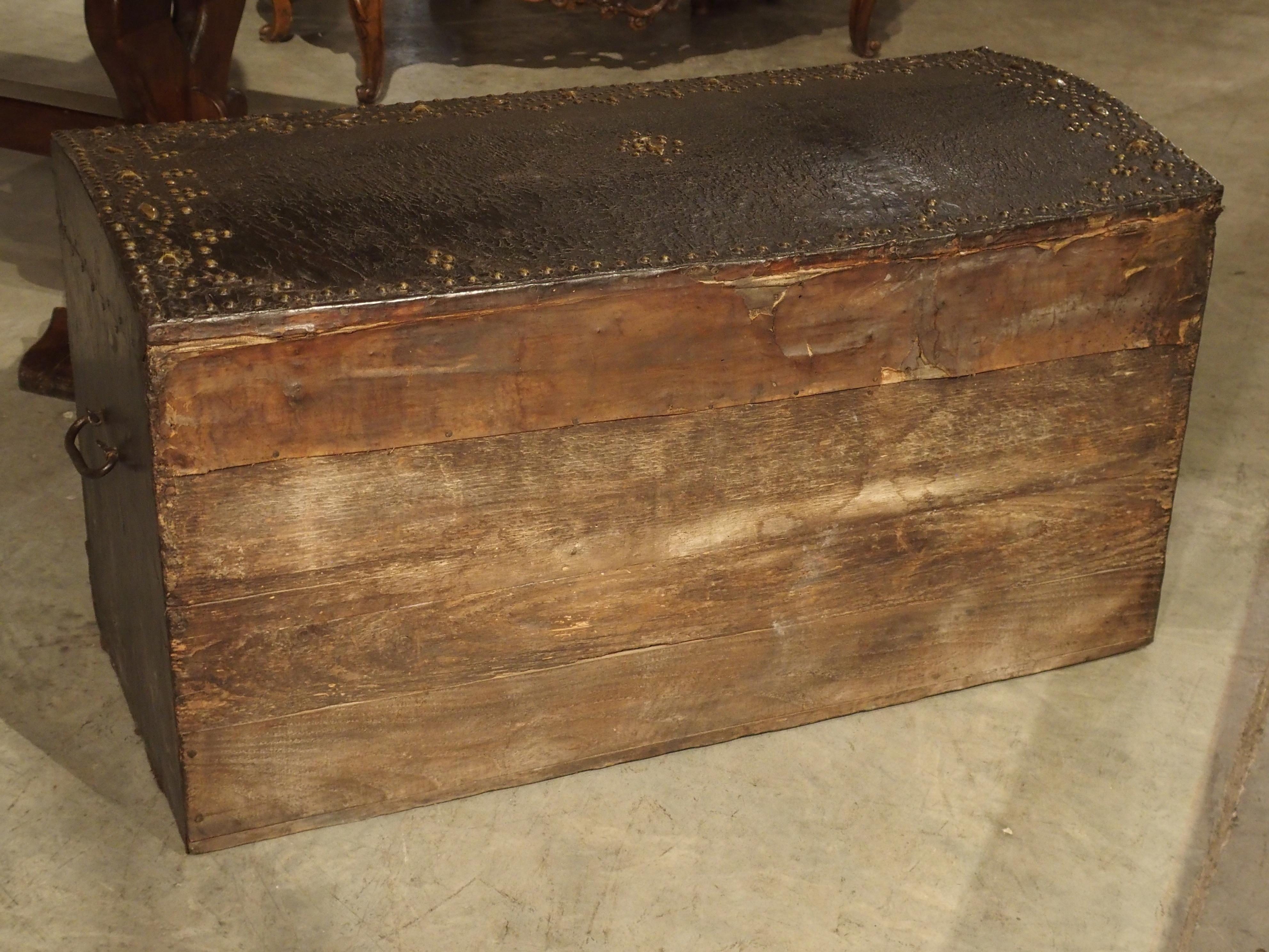 17th Century Leather and Brass Fleur De Lys Malle Trunk from Avignon, France For Sale 7