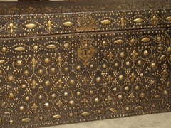 17th Century Leather and Brass Fleur De Lys Malle Trunk from Avignon, France