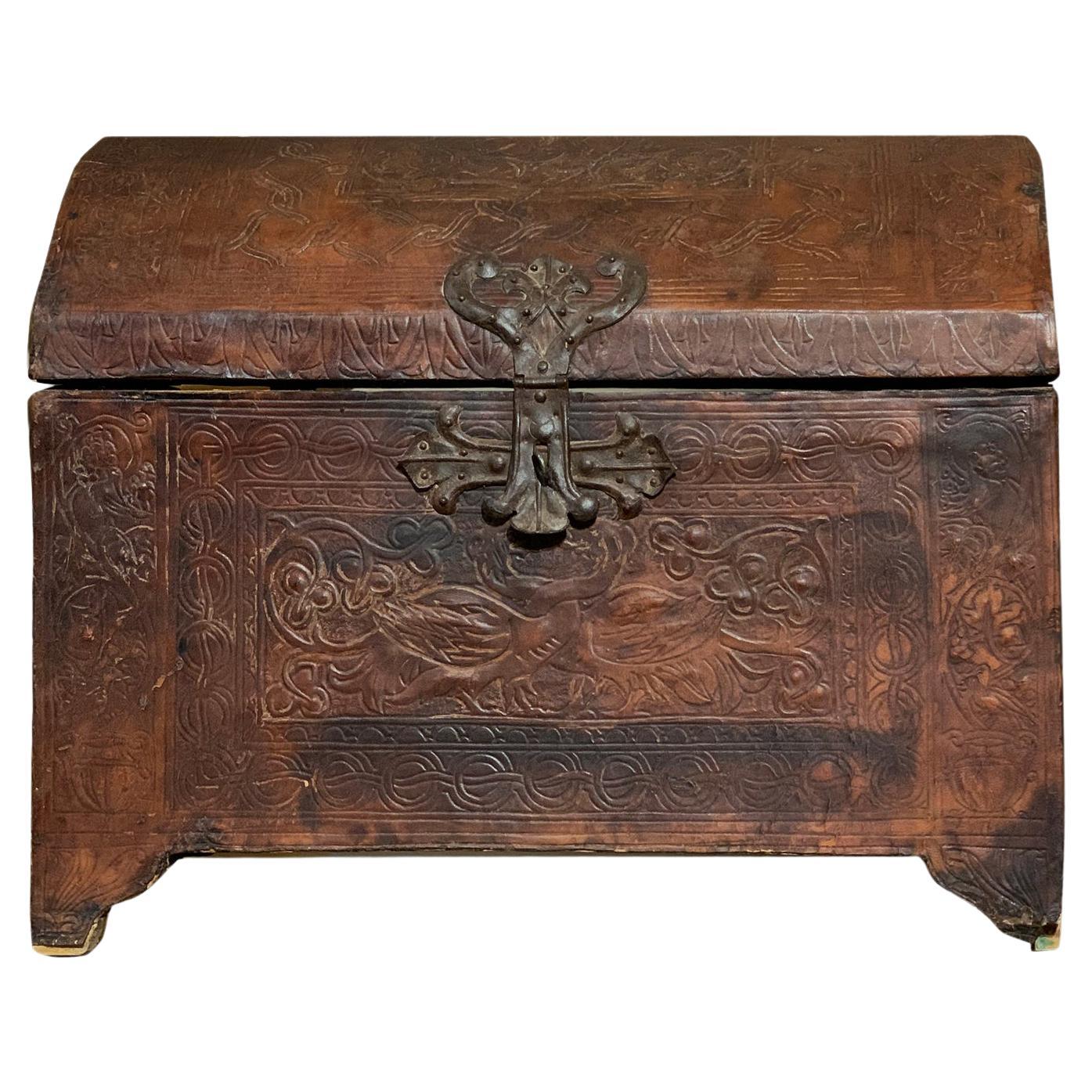 17th CENTURY LEATHER CANDLE CASE For Sale