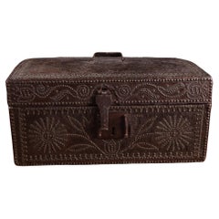 17th century leather studded travellers Chest 