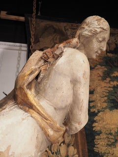17th Century Life-Sized Parcel Paint and Gilt Angel Statue from France