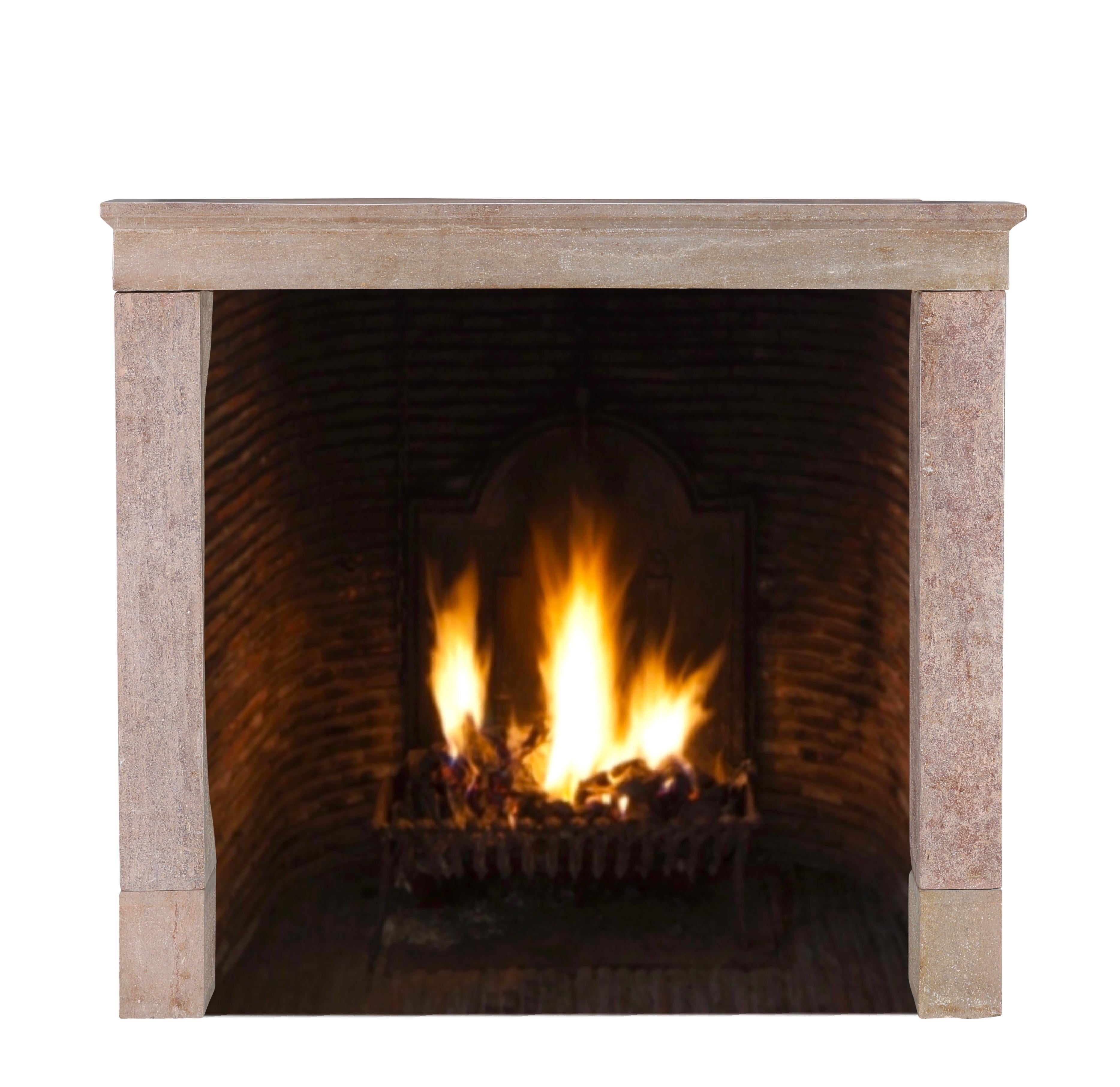 17th Century Light Red Stone Fireplace In Timeless Rustic Style For Sale 3