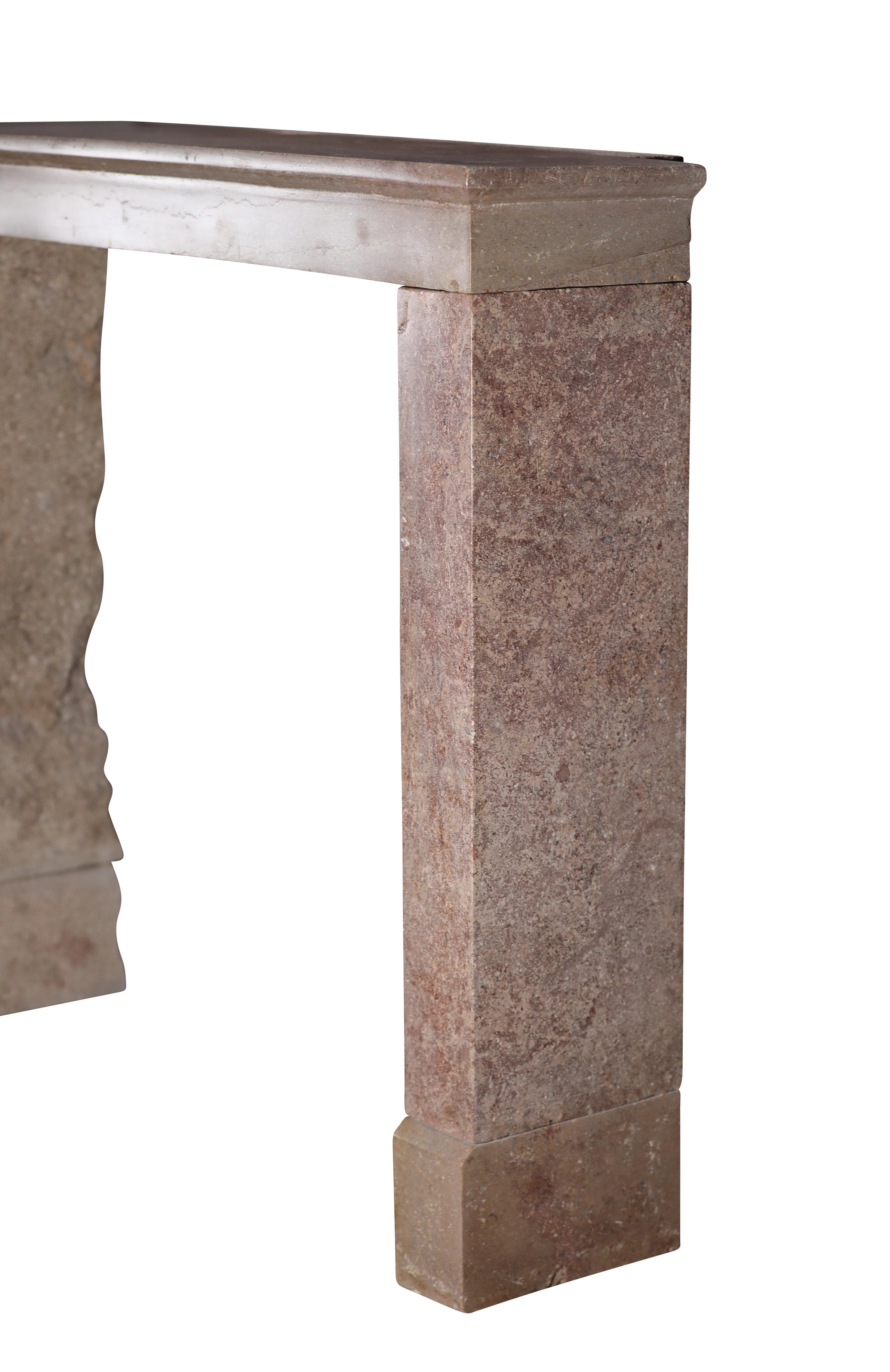 17th Century Light Red Stone Fireplace In Timeless Rustic Style For Sale 12