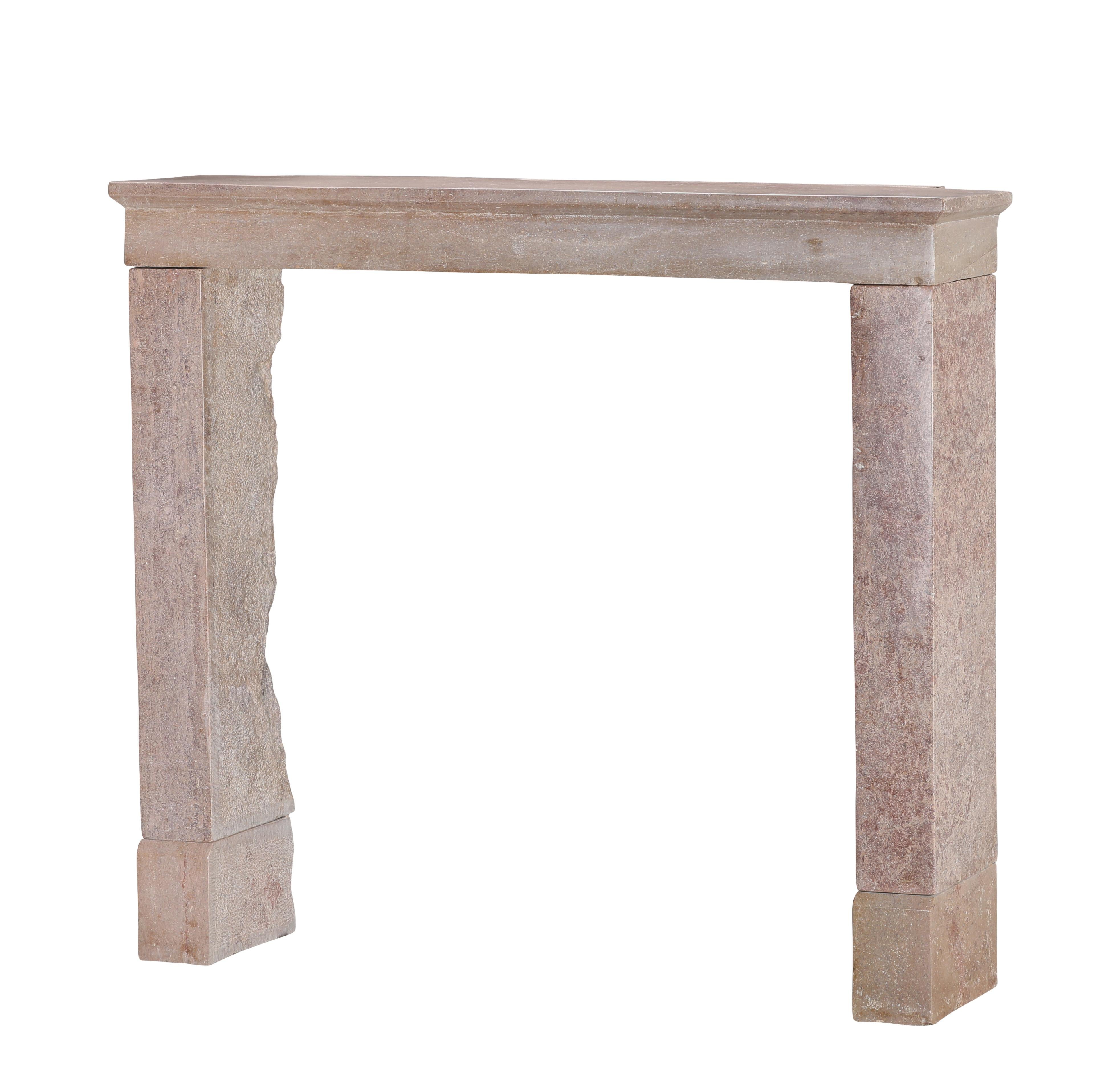 18th Century and Earlier 17th Century Light Red Stone Fireplace In Timeless Rustic Style For Sale