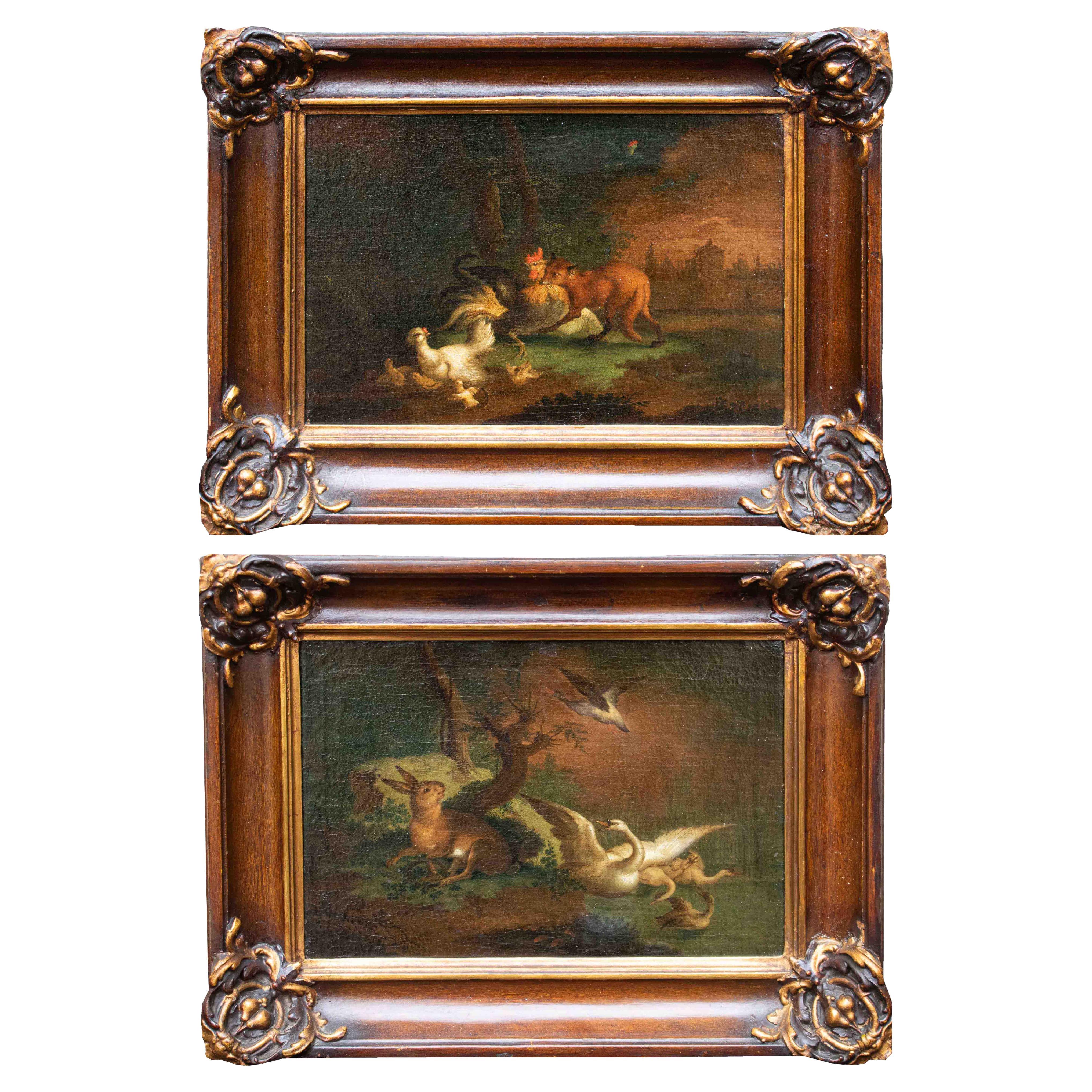 17th Century Live Nature Pair of Paintings Oil on Canvas Flemish School