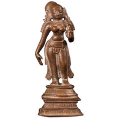Radha, amoureuse de Krishna, en bronze coulé à la cire perdue du 17ème siècle, Inde