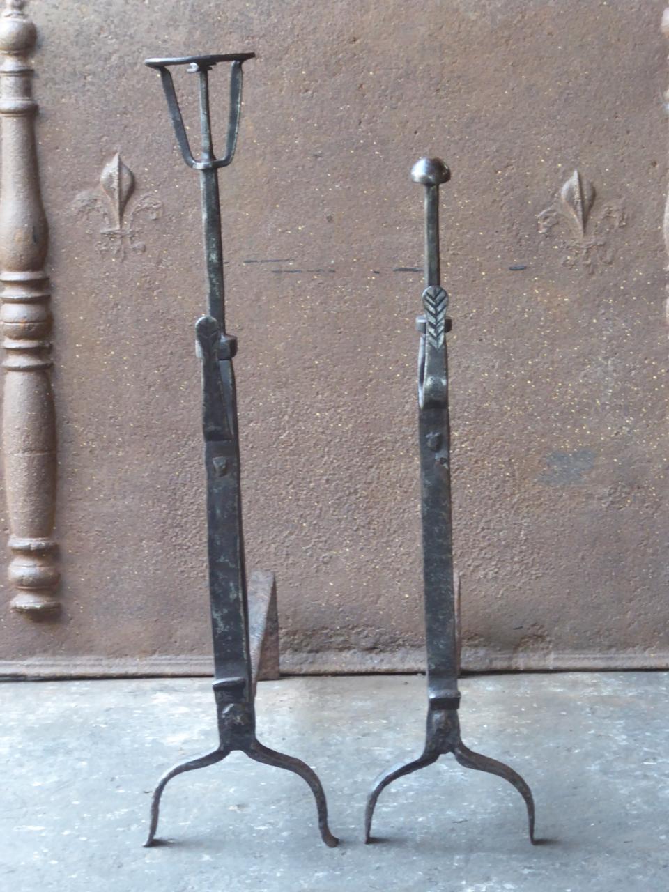French 17th Century Louis XIII Andirons, Firedogs For Sale