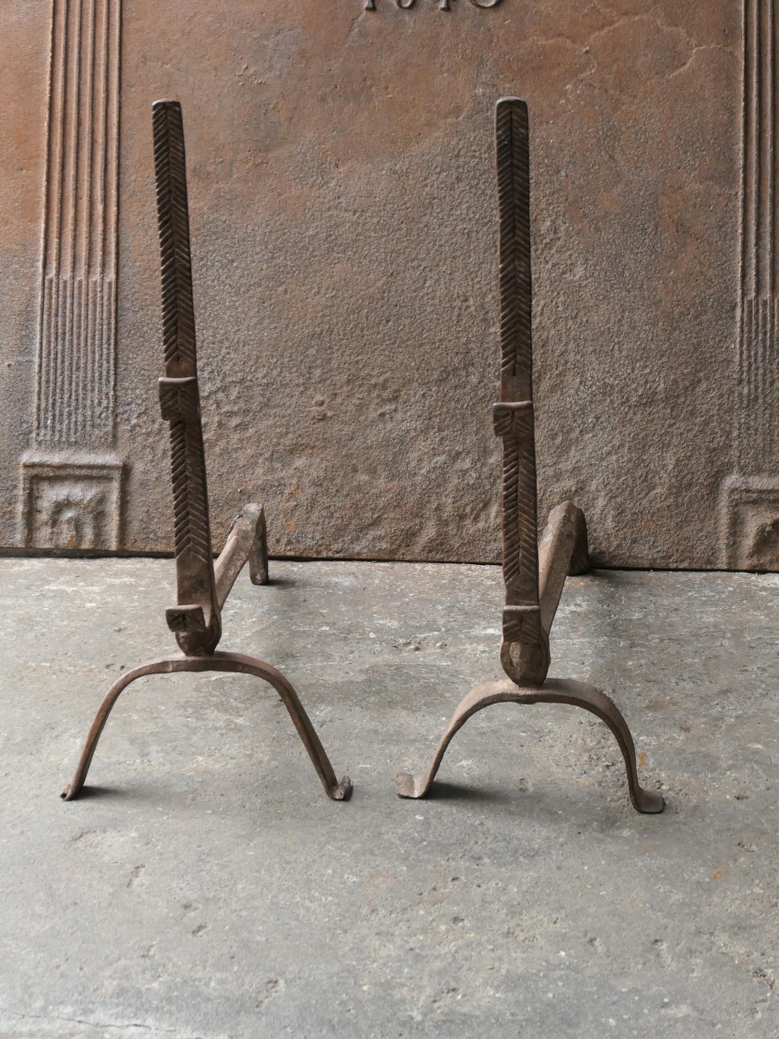 French 17th Century Louis XIII Andirons, Firedogs For Sale