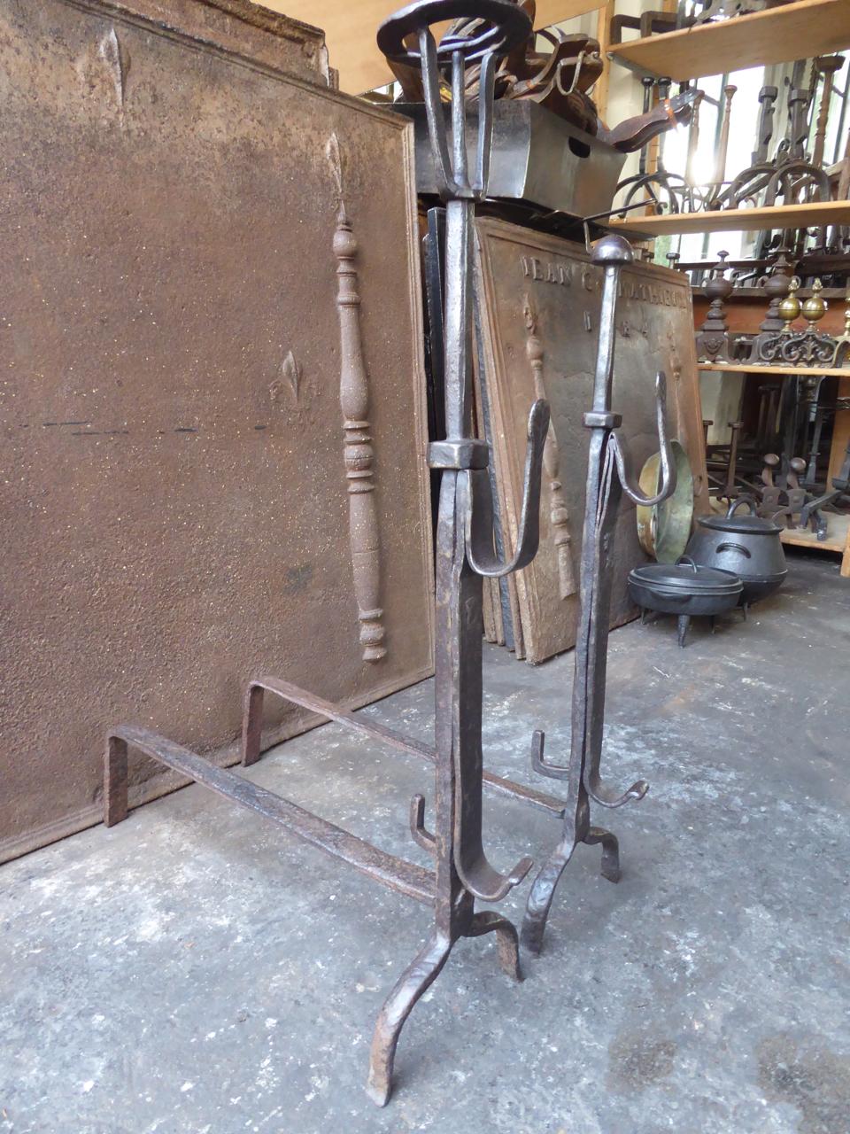 Wrought Iron 17th Century Louis XIII Andirons, Firedogs For Sale