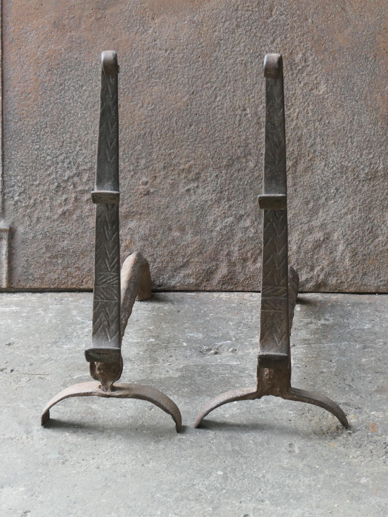 French 17th Century Louis XIII Andirons, Firedogs, Landiers For Sale