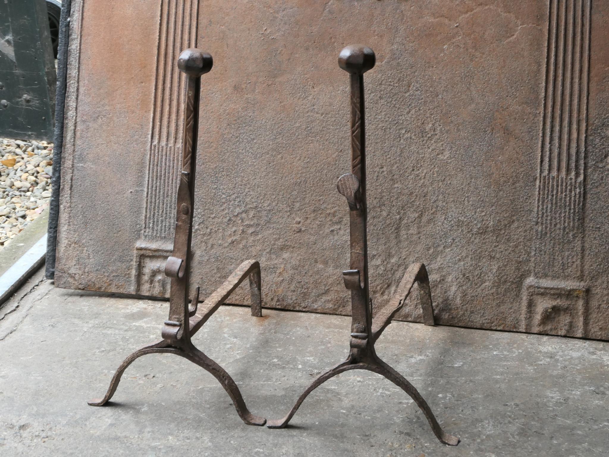 17th Century Louis XIII Andirons, Firedogs, Landiers In Good Condition For Sale In Amerongen, NL