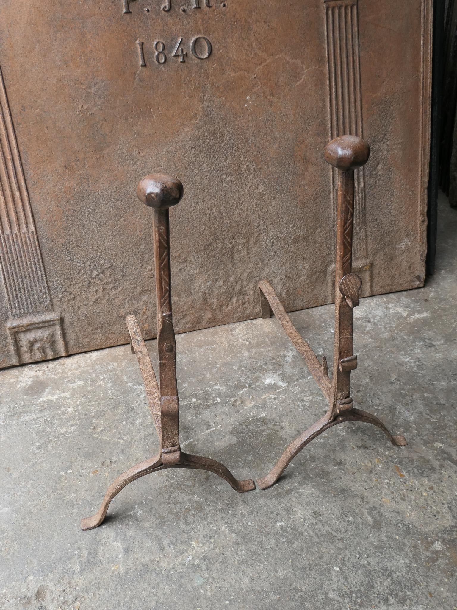 17th Century Louis XIII Andirons, Firedogs, Landiers For Sale 1