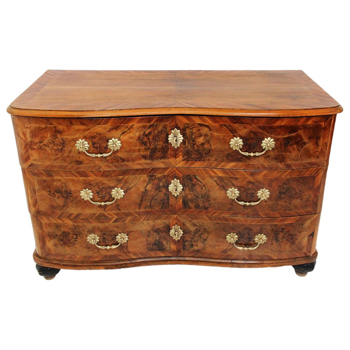 17th Century Louis XIV Commode with Walnut Burr Marquetry, Ball Feet, Bronze For Sale