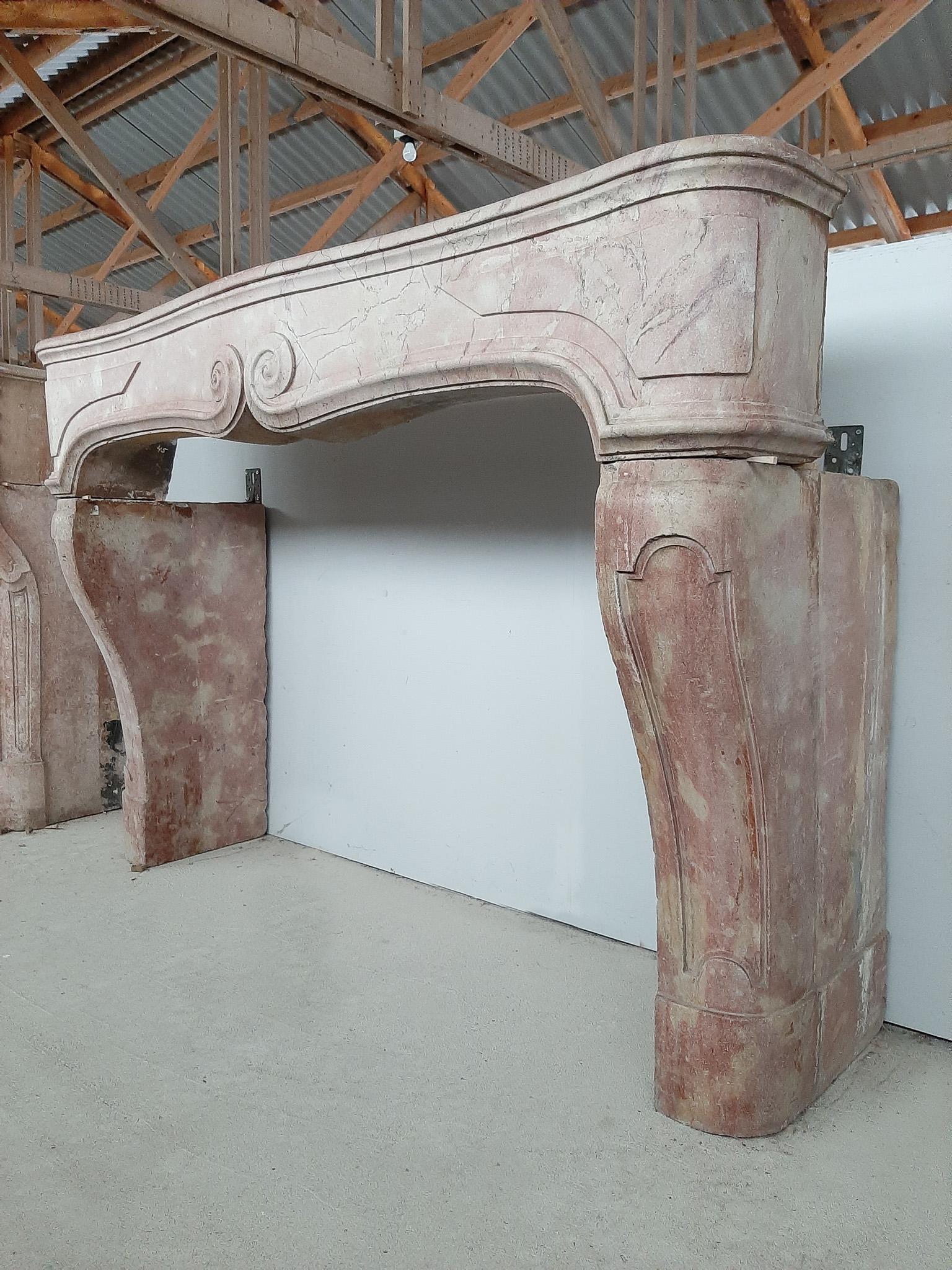 French 17th Century Louis XIV Pink Marble Fireplace For Sale