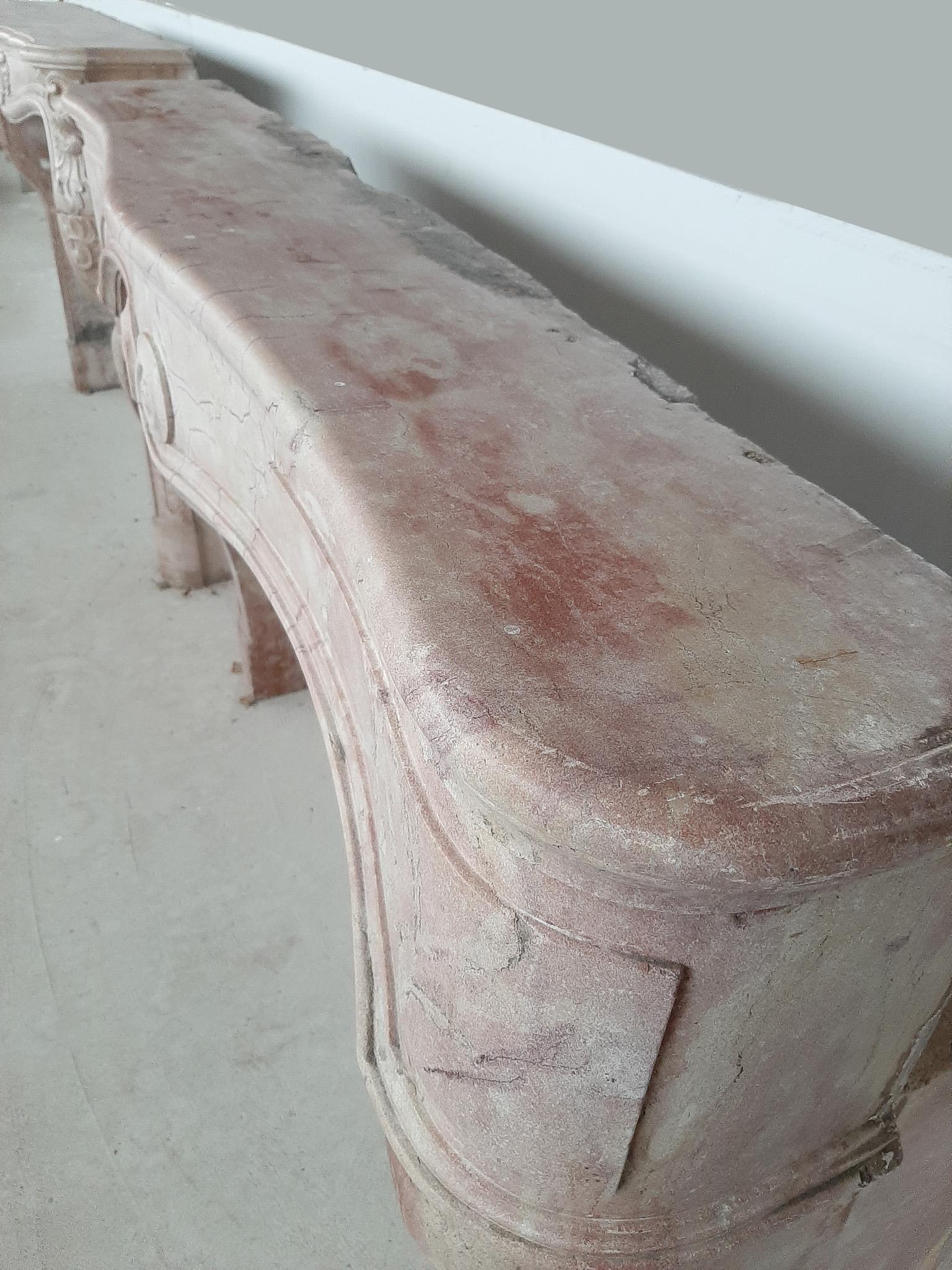 18th Century and Earlier 17th Century Louis XIV Pink Marble Fireplace For Sale