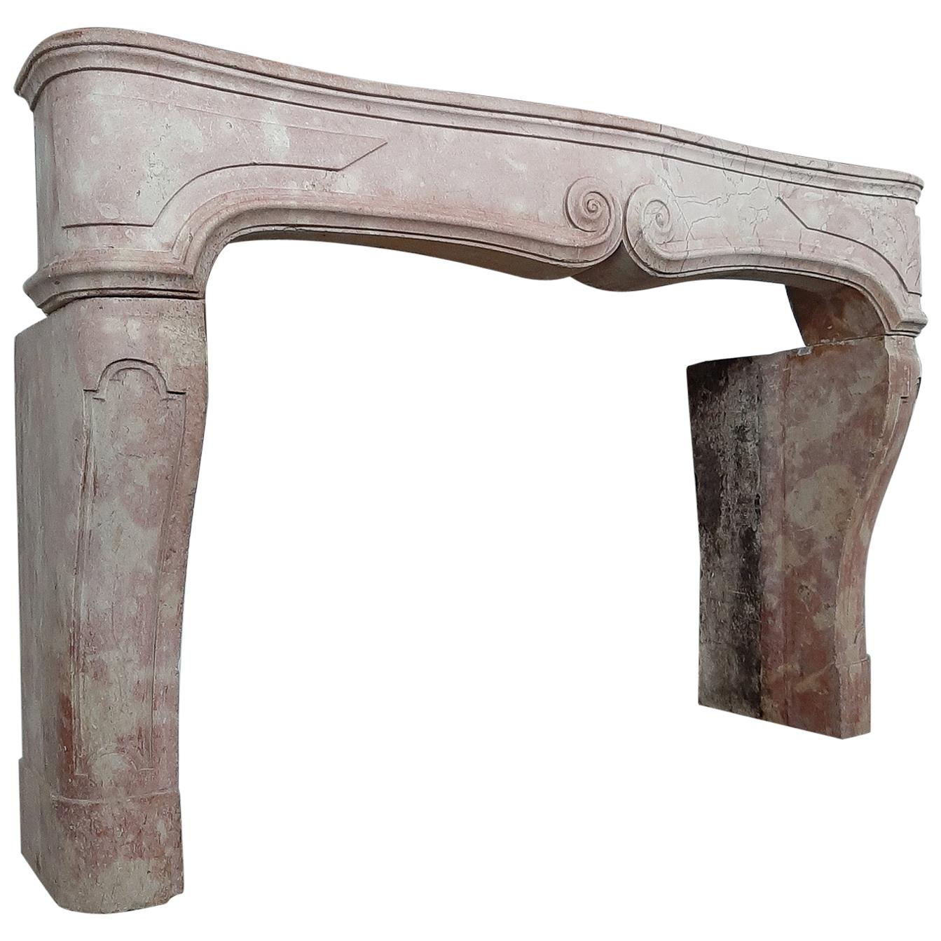 17th Century Louis XIV Pink Marble Fireplace For Sale