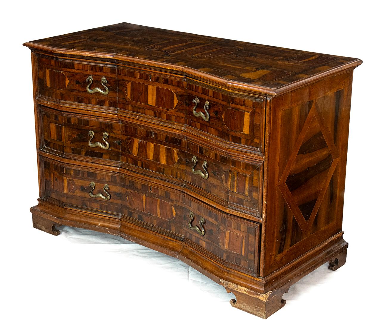 17th Century Louis XIV Walnut Inlay Pair of Italian Chest of Drawers Canterano For Sale 9