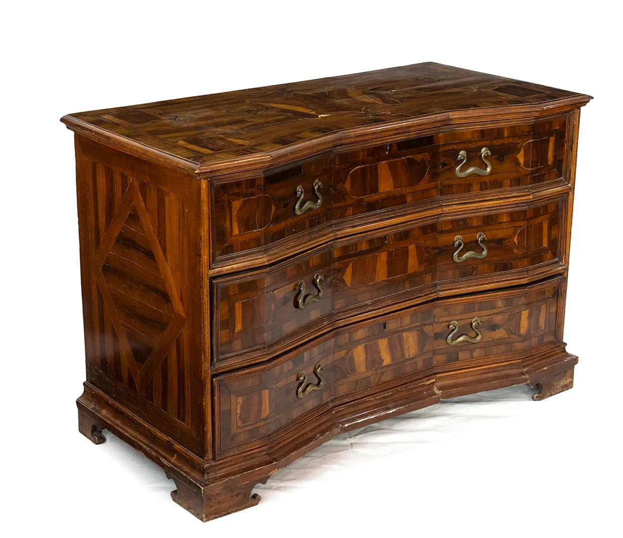 Late 17th Century 17th Century Louis XIV Walnut Inlay Pair of Italian Chest of Drawers Canterano For Sale
