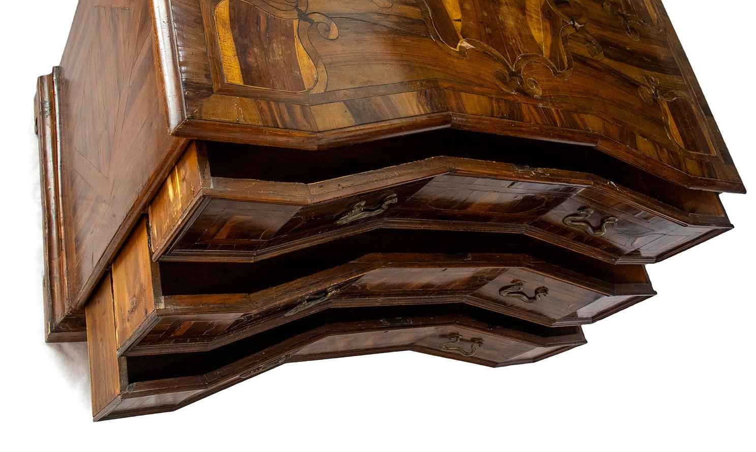 17th Century Louis XIV Walnut Inlay Pair of Italian Chest of Drawers Canterano For Sale 2