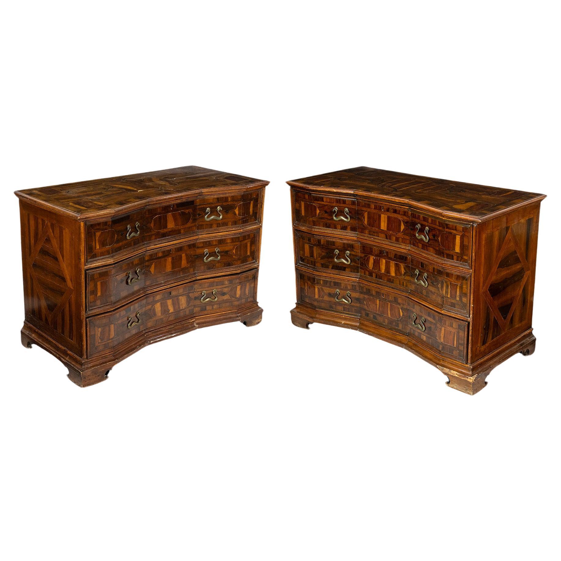 17th Century Louis XIV Walnut Inlay Pair of Italian Chest of Drawers Canterano For Sale