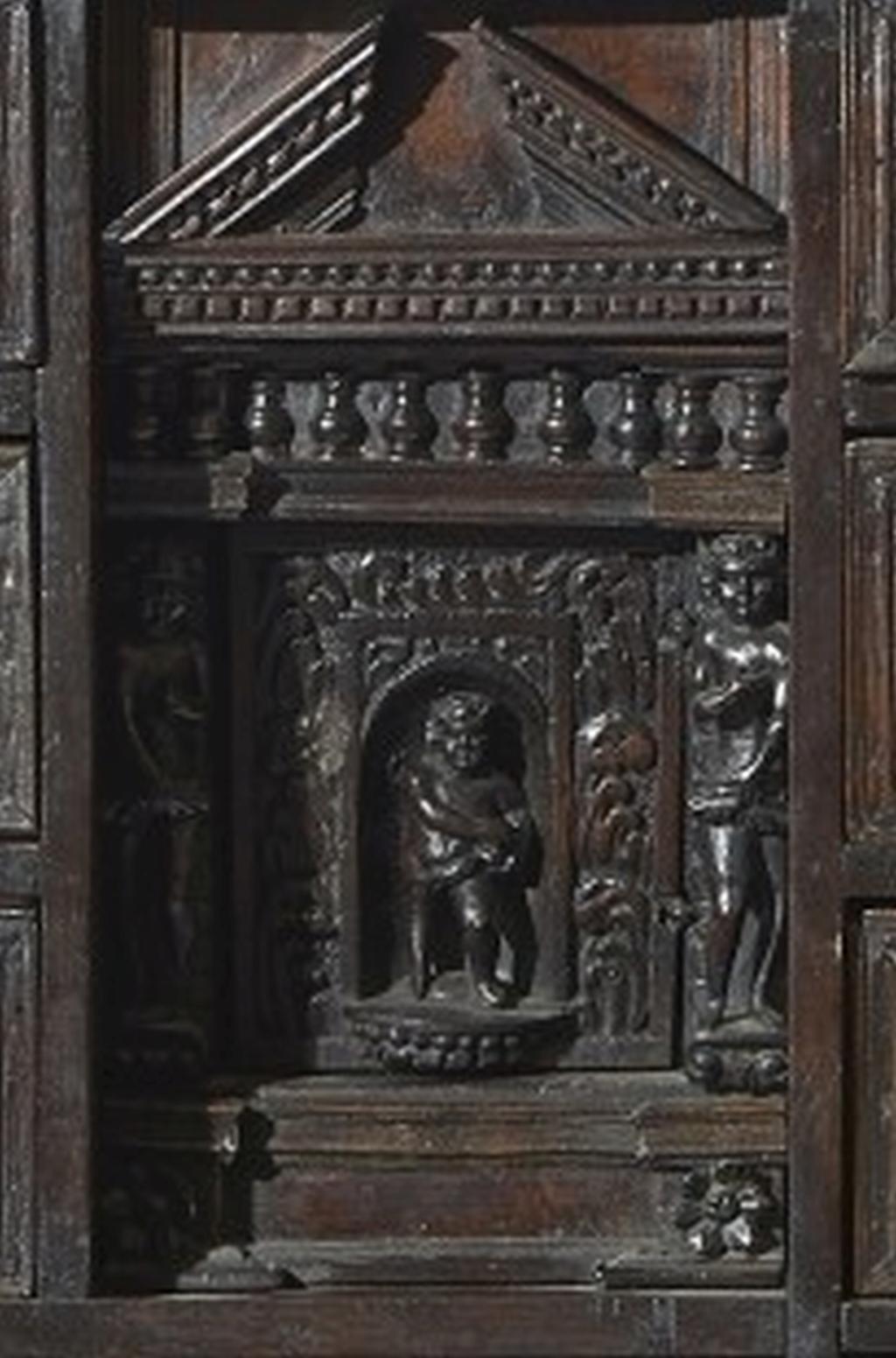 18th Century and Earlier 17th Century Louis XIV Walnut Italian Cabinet Called Bambocci Carved Wood Black