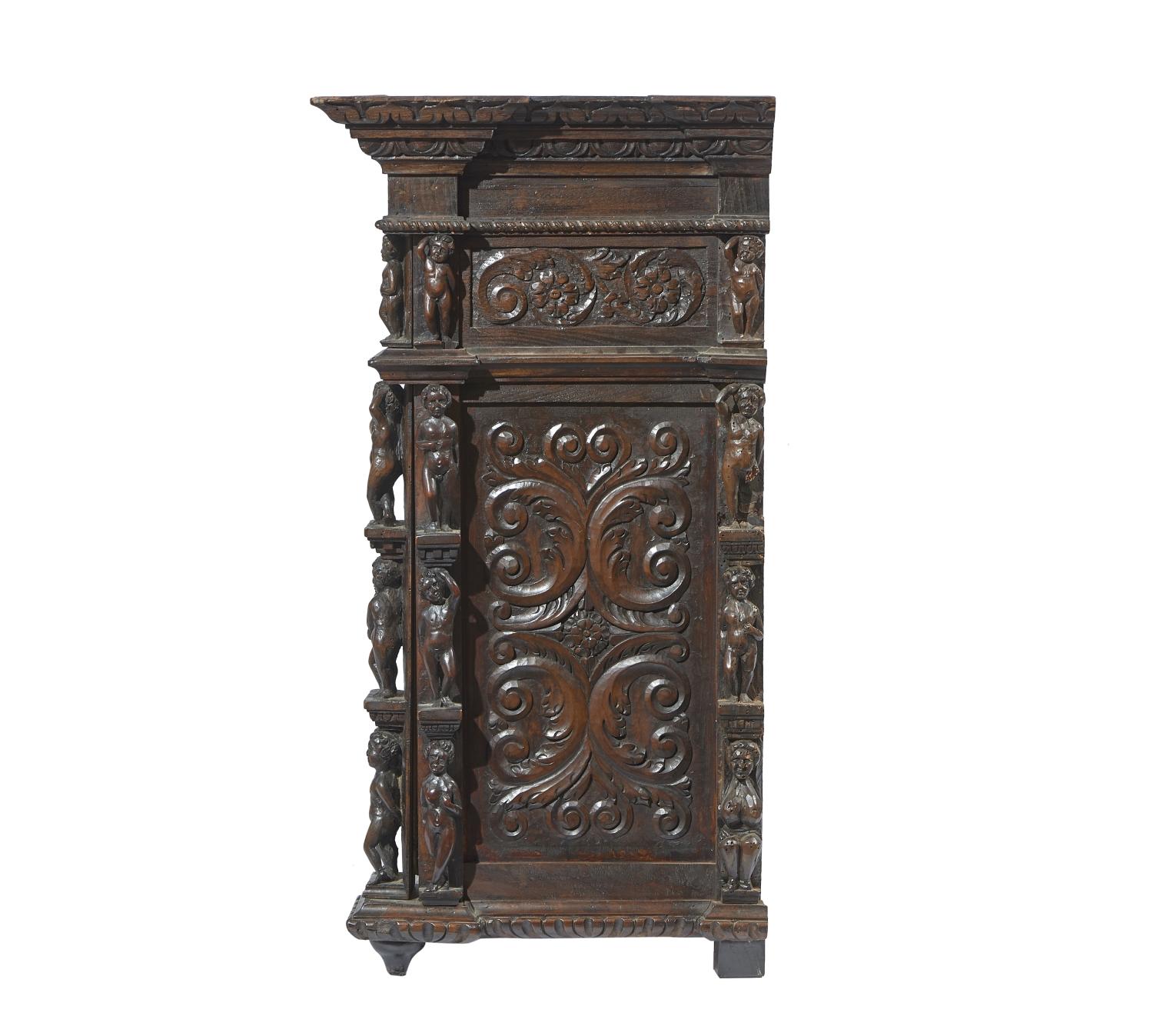 17th Century Louis XIV Walnut Italian Cabinet Called Bambocci Carved Wood Black 4