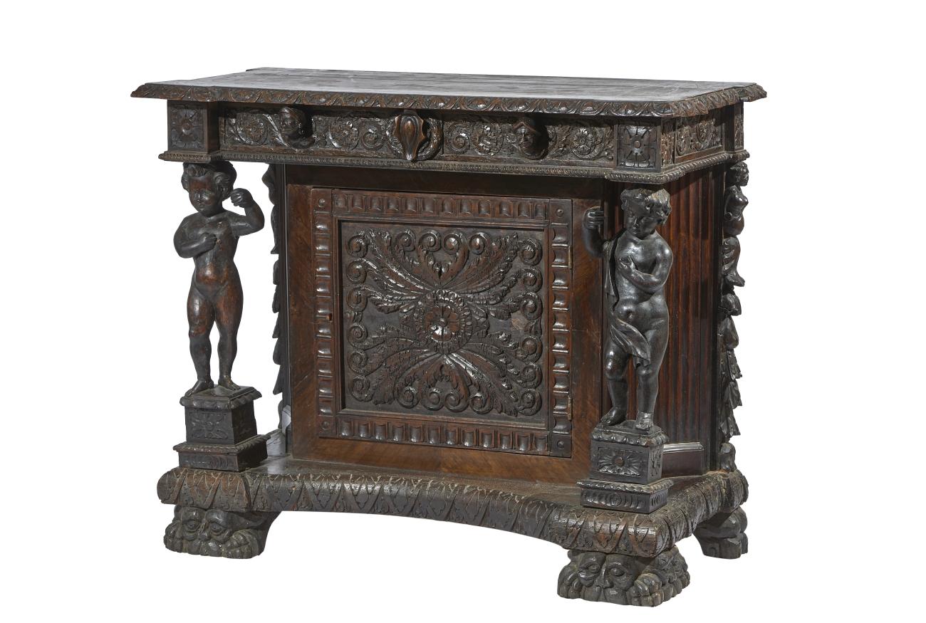17th Century Louis XIV Walnut Italian Cabinet Called Bambocci Carved Wood Black 5