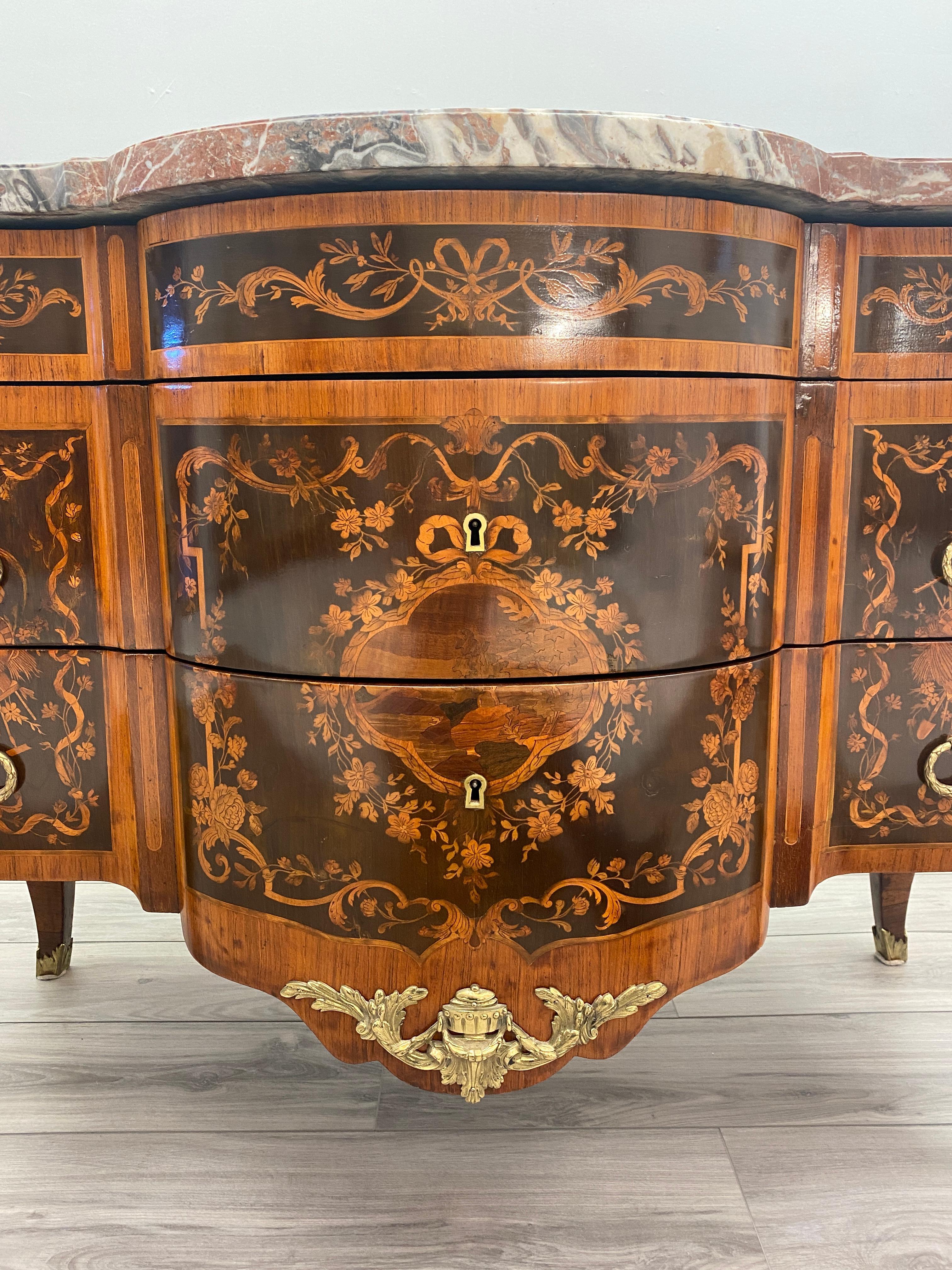 Parquetry Louis XVI Marble Top Commode