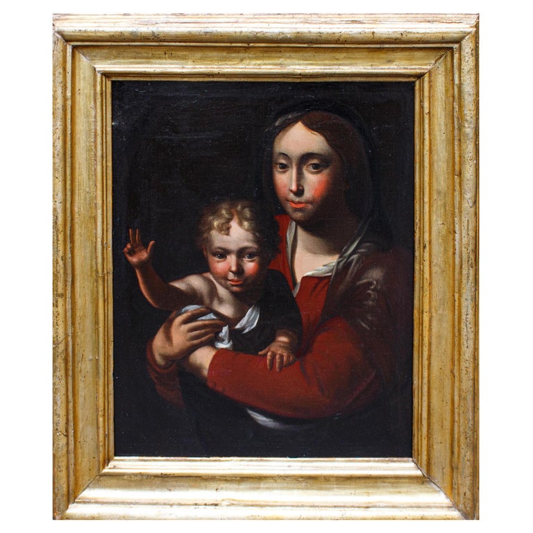 17th century Madonna and Child blessing Painting Oil on Canvas Bergamo ...