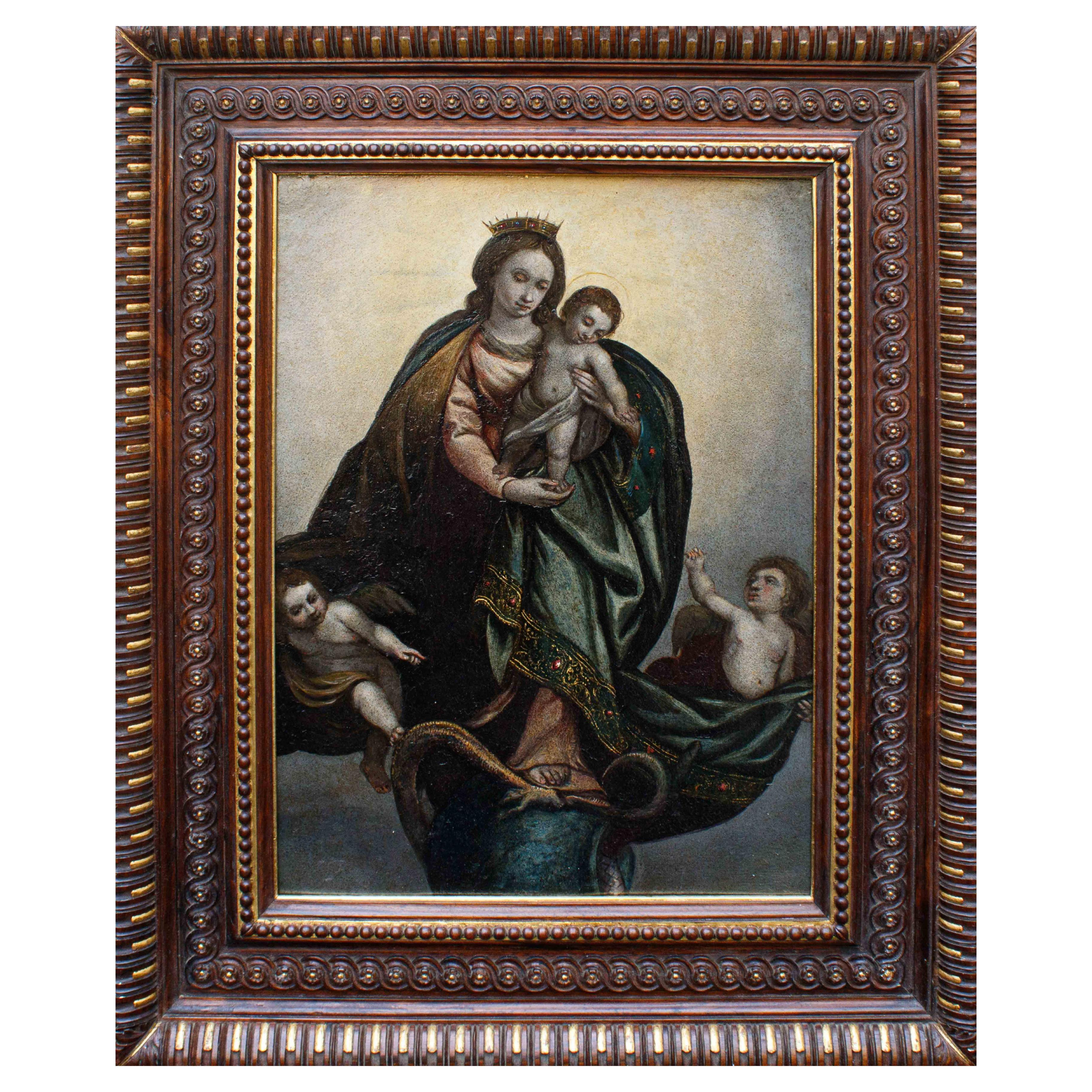 17th Century Madonna of the Milk Painting Oil on Panel For Sale at 1stDibs