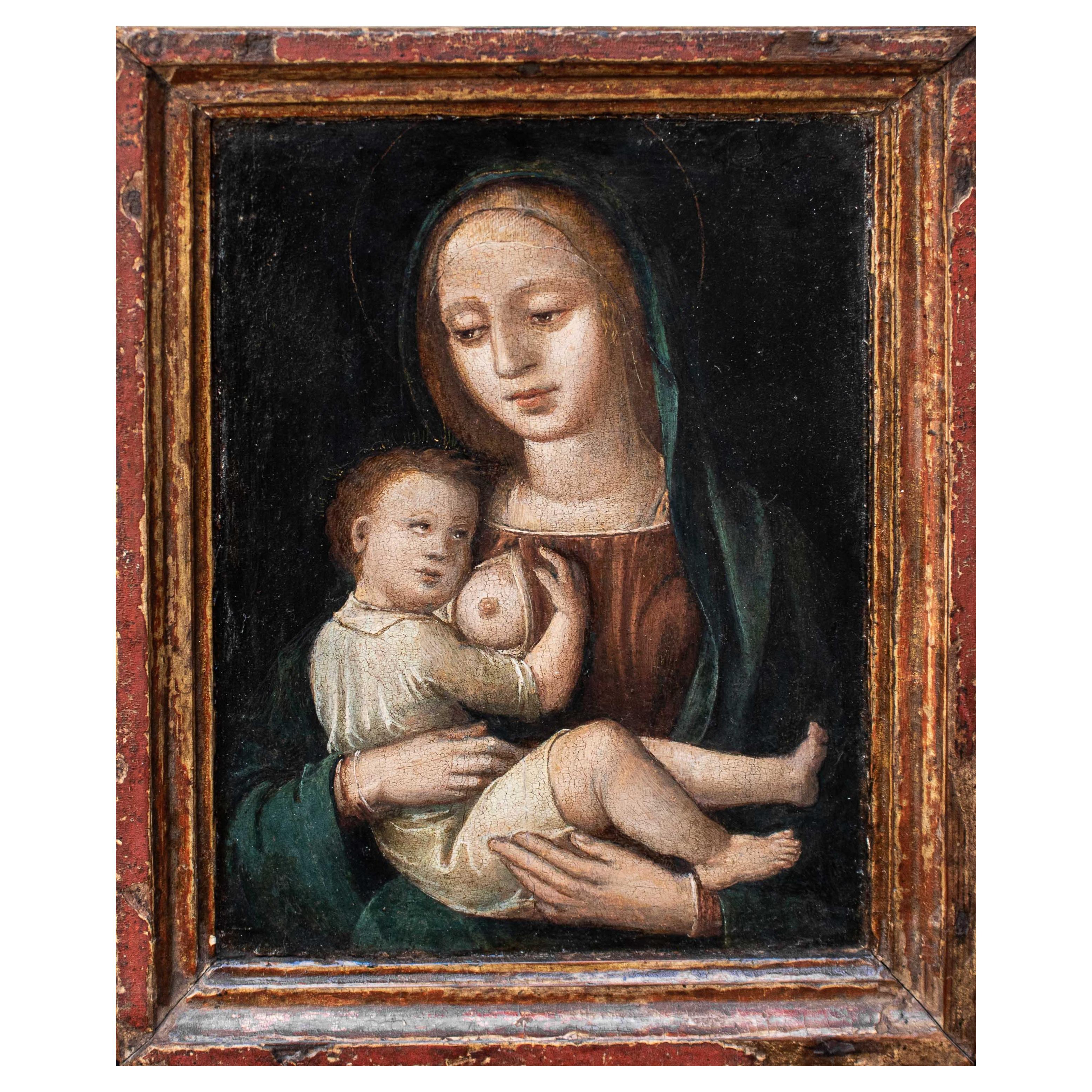 17th Century Madonna of the Milk Painting Oil on Panel For Sale