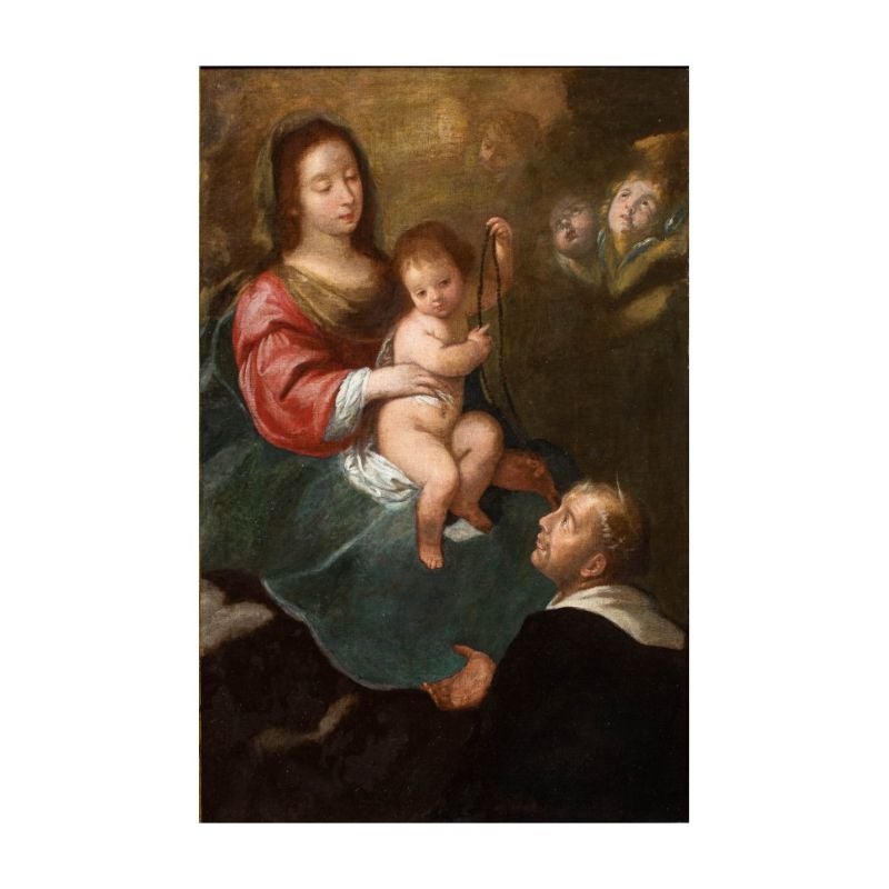 Giuseppe Nuvolone (1619 - 1703) Madonna of the Rosary adored by San Domenico

Measures: Oil on canvas, 169 x 120 cm

With frame 196 x 158 cm

The canvas presented here reveals the characteristics of Lombard painting of the seventeenth century