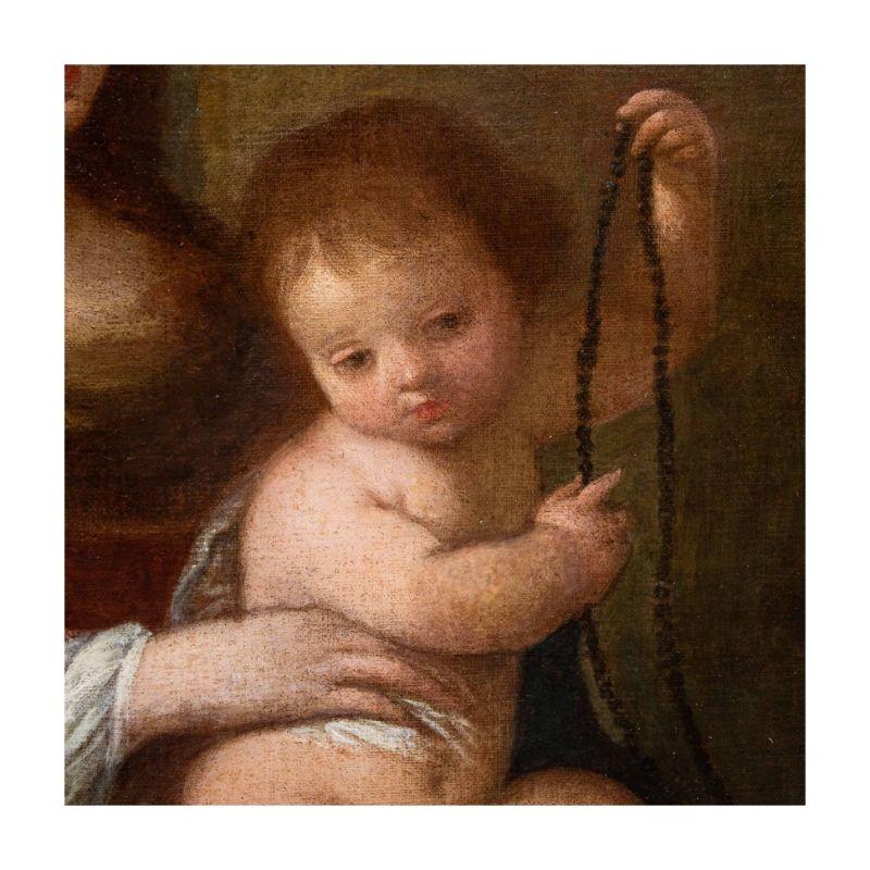17th Century Madonna of the Rosary Adored by San Domenico Painting Oil on Canvas In Good Condition In Milan, IT