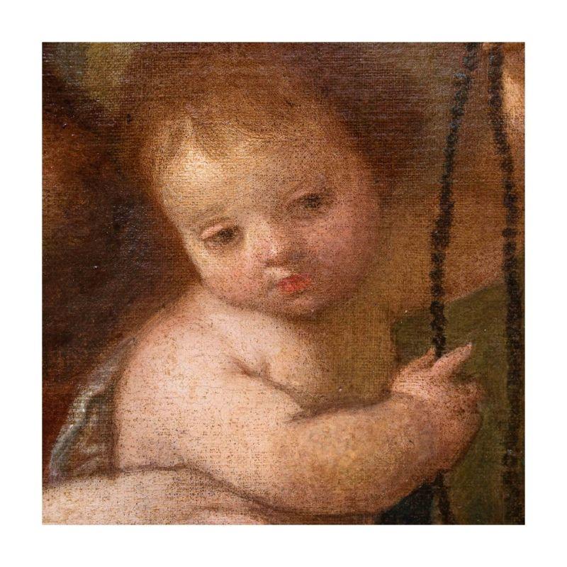 18th Century and Earlier 17th Century Madonna of the Rosary Adored by San Domenico Painting Oil on Canvas