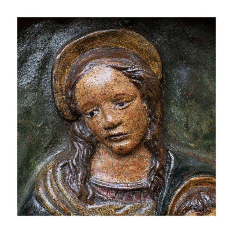 17th Century Madonna with Child from the Impruneta Tondo Polychrome Terracotta For Sale 6