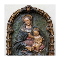 17th Century Madonna with Child from the Impruneta Tondo Polychrome Terracotta