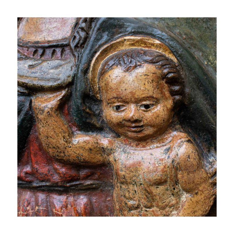 17th Century Madonna with Child from the Impruneta Tondo Polychrome Terracotta For Sale 2