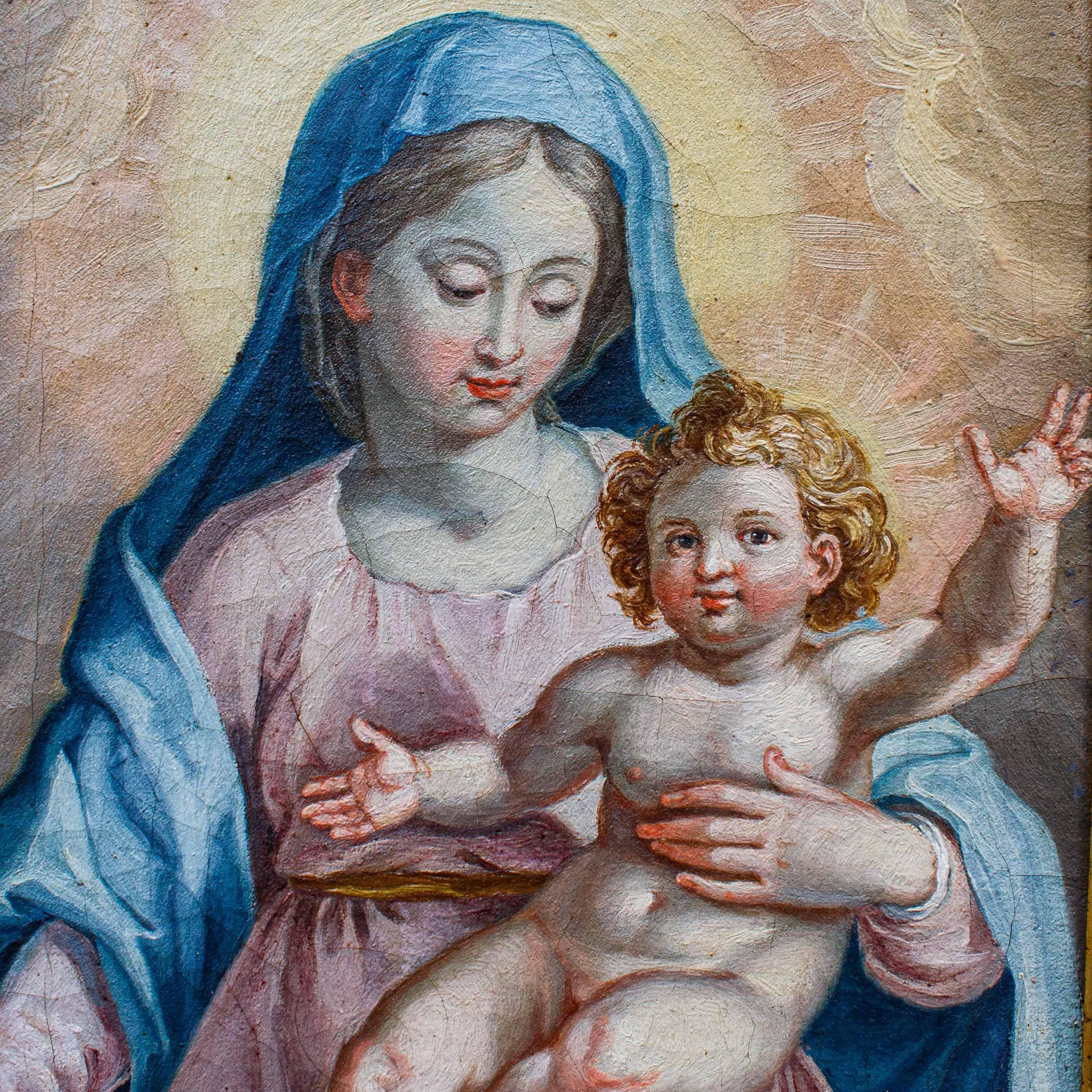 Madonna mit Kind, Gemälde, Öl auf Leinwand, toskanische Schule, 17. Jahrhundert im Angebot 4
