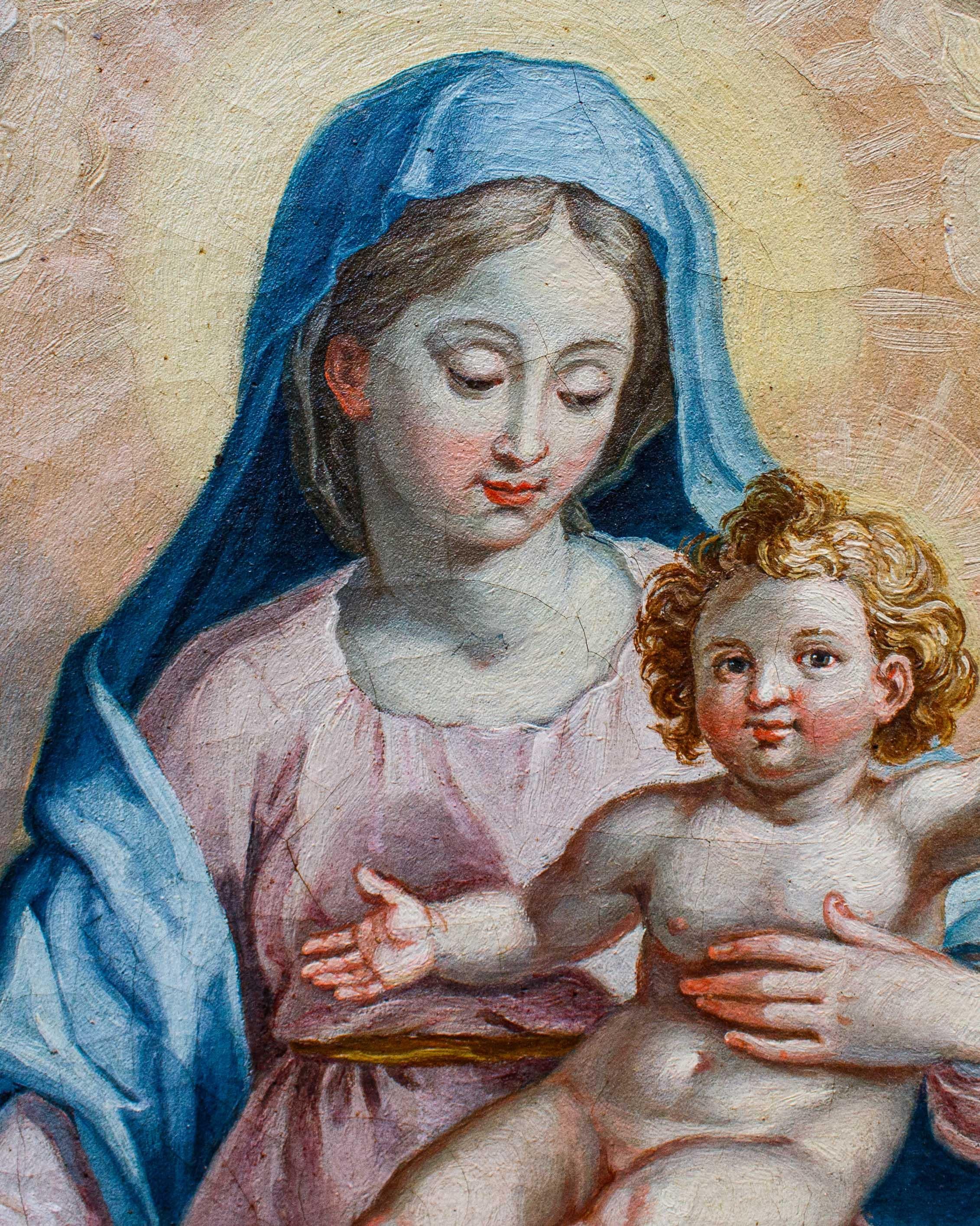 Madonna mit Kind, Gemälde, Öl auf Leinwand, toskanische Schule, 17. Jahrhundert im Angebot 5
