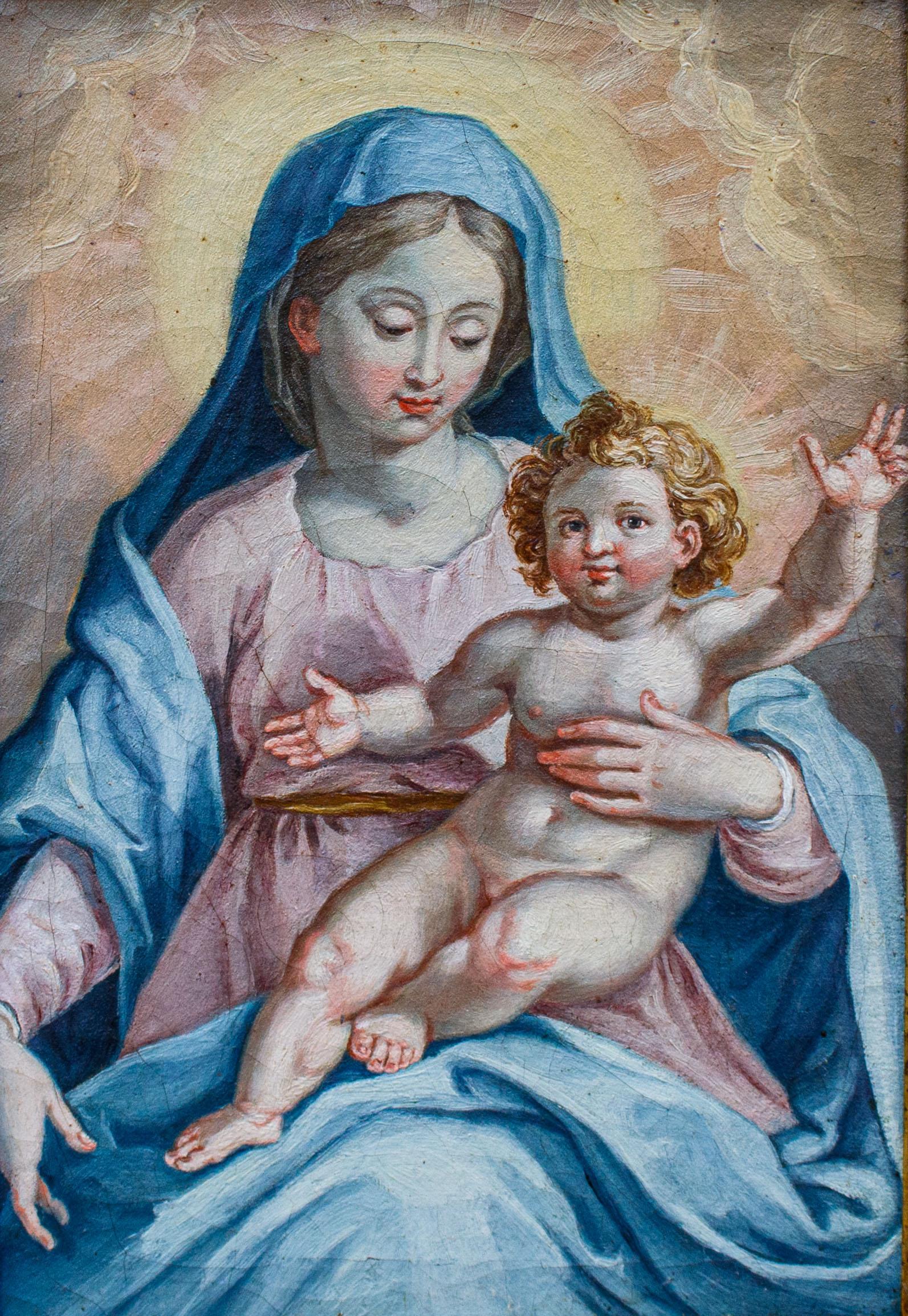 17. Jahrhundert, Toskanische Schule

Madonna mit Kind

Öl auf Leinwand, 31 x 21 cm

Mit Rahmen, cm 37,5 x 27,5

Die perlenden Inkarnationen und das nachdenkliche Spiel der Blicke zwischen der Jungfrau, die sich dem Sohn zuwendet, und Questi, die