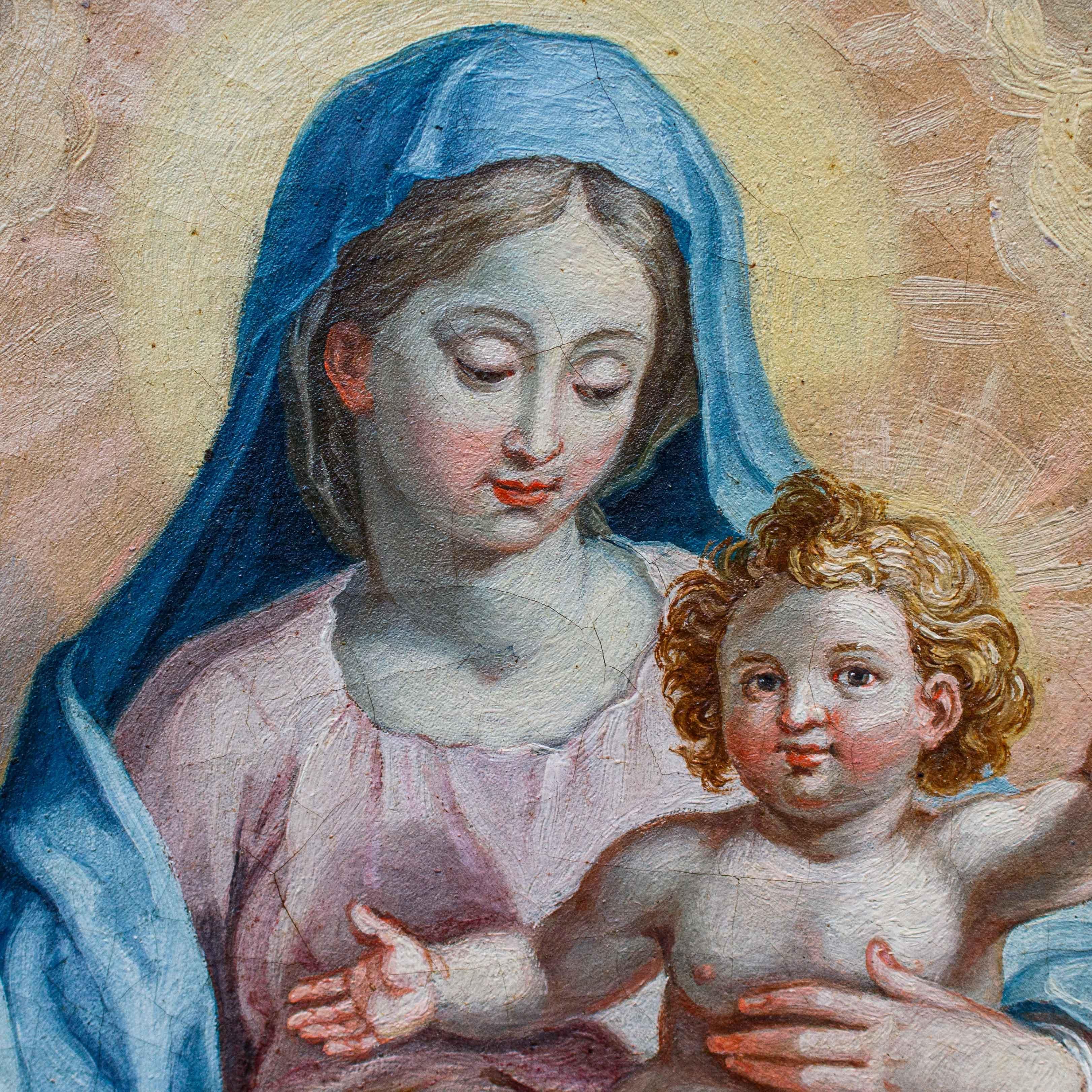 Madonna mit Kind, Gemälde, Öl auf Leinwand, toskanische Schule, 17. Jahrhundert (Italienisch) im Angebot