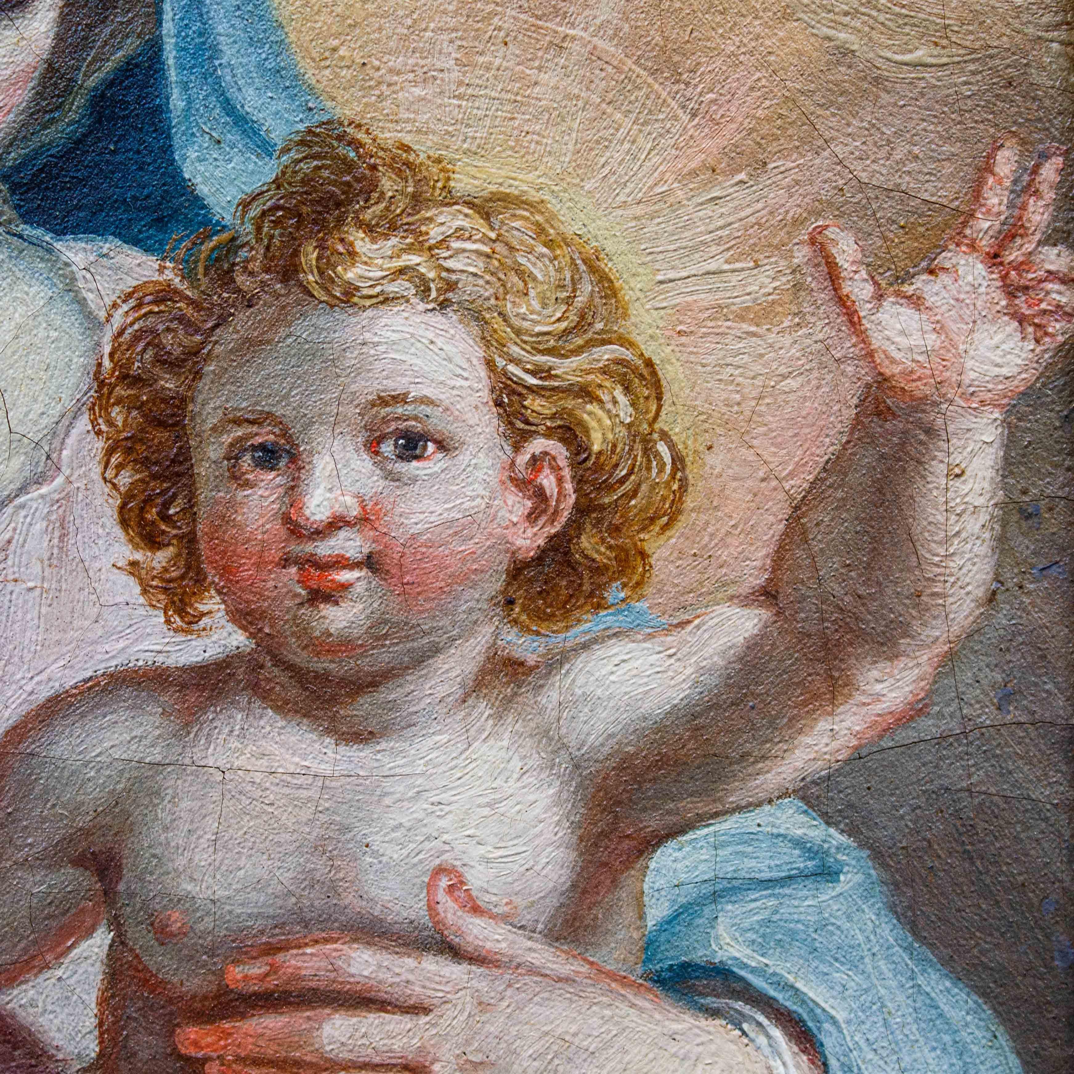Madonna mit Kind, Gemälde, Öl auf Leinwand, toskanische Schule, 17. Jahrhundert (Geölt) im Angebot